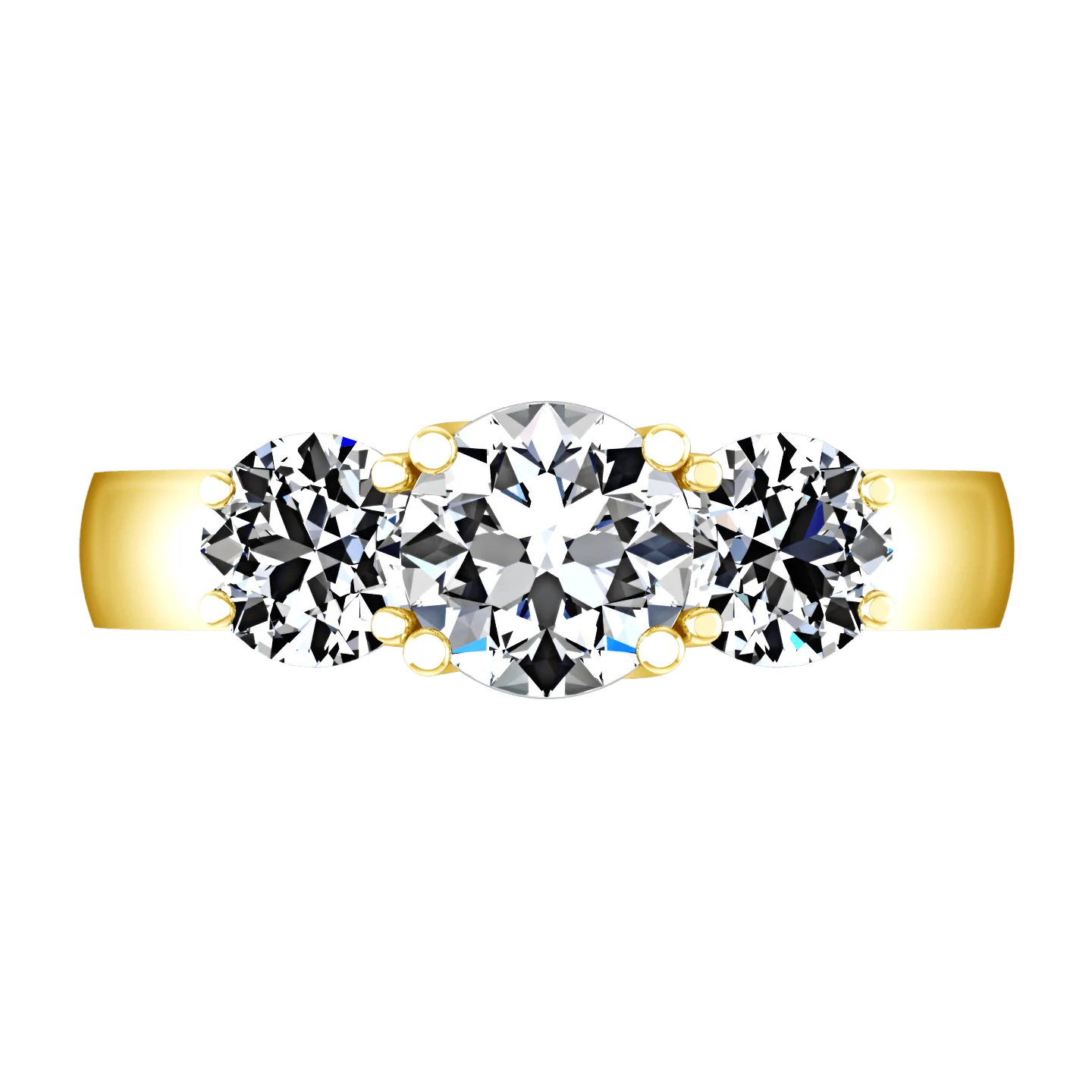 Three Stone Diamond Engagement Ring 4 Prong Lattice 14K Yellow Gold - Image 4