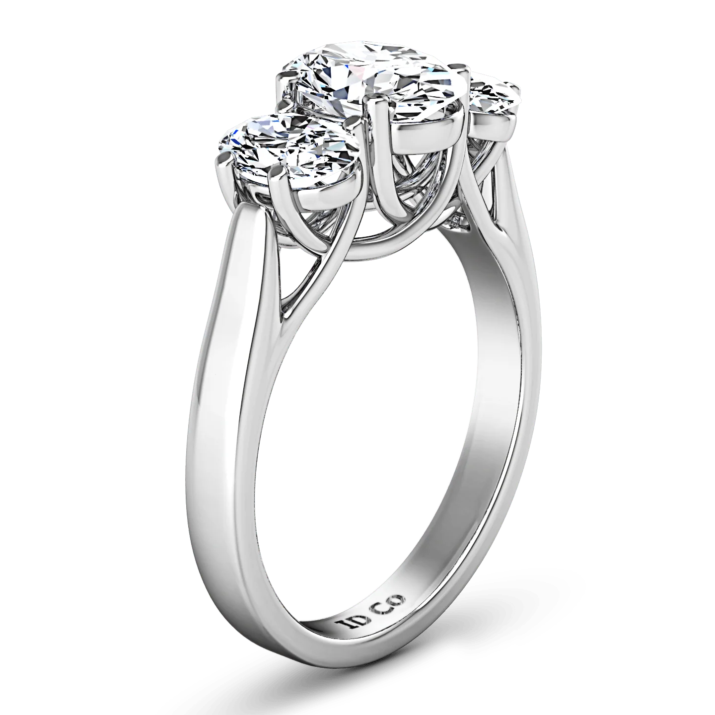 Three Stone Oval Diamond Engagement Ring Arabella 14K White Gold - Image 2