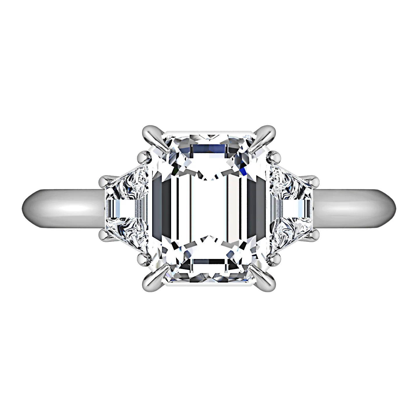 Three Stone Cushion Cut Diamond Engagement Ring Celesse 14K White Gold - Image 4