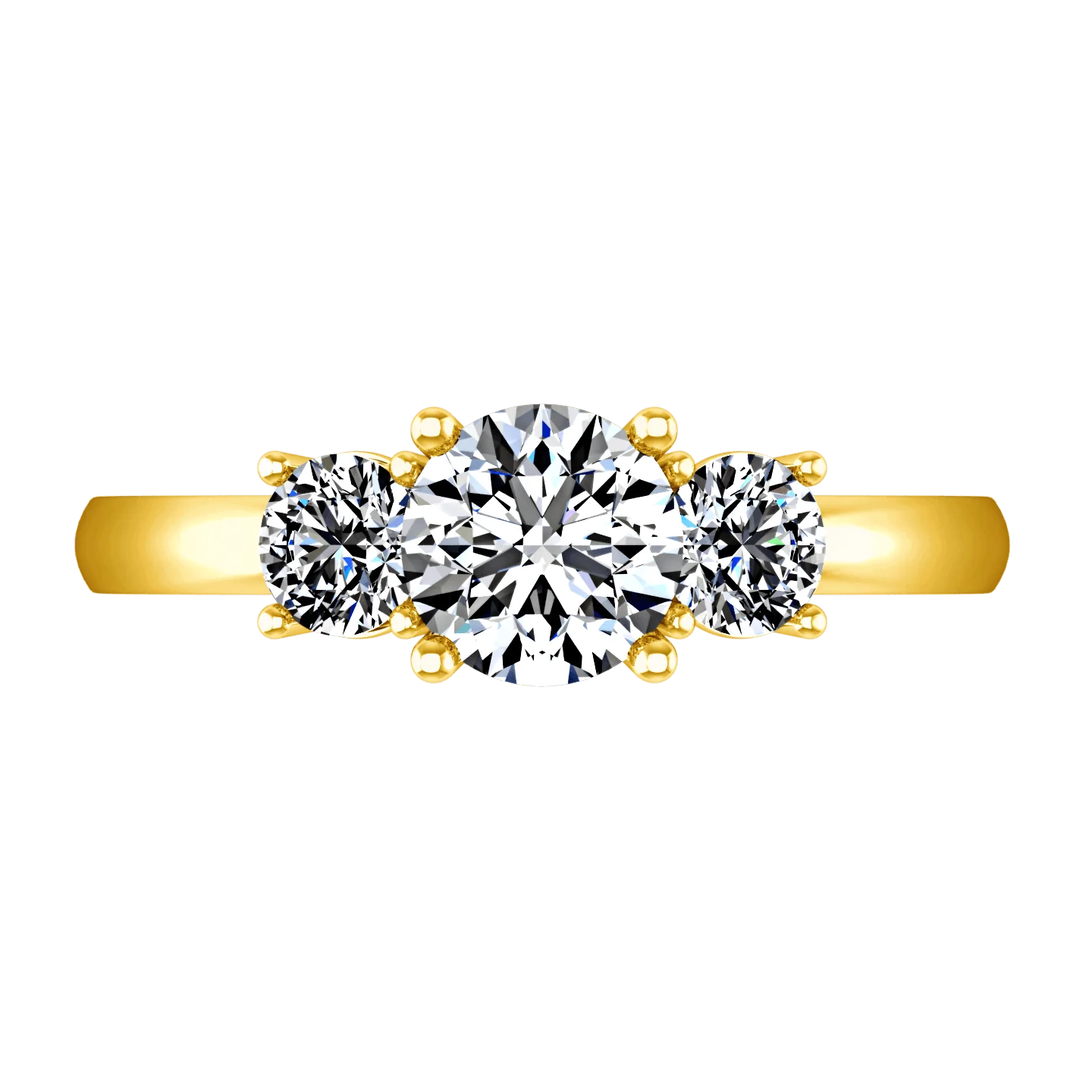 Three Stone Diamond Engagement Ring Classic 14K Yellow Gold - Image 4