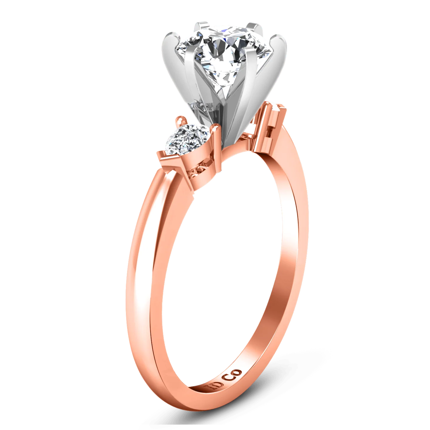 Three Stone Diamond EngagementRing Eliza Pear Shape 14K Rose Gold - Image 2