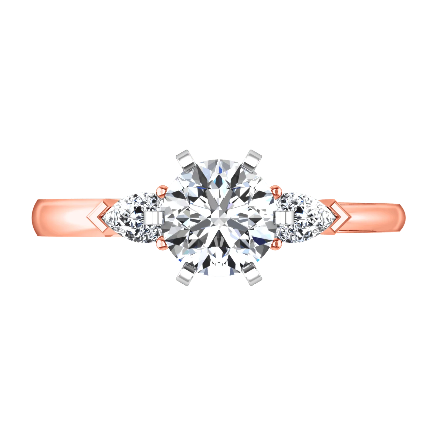 Three Stone Diamond EngagementRing Eliza Pear Shape 14K Rose Gold - Image 4