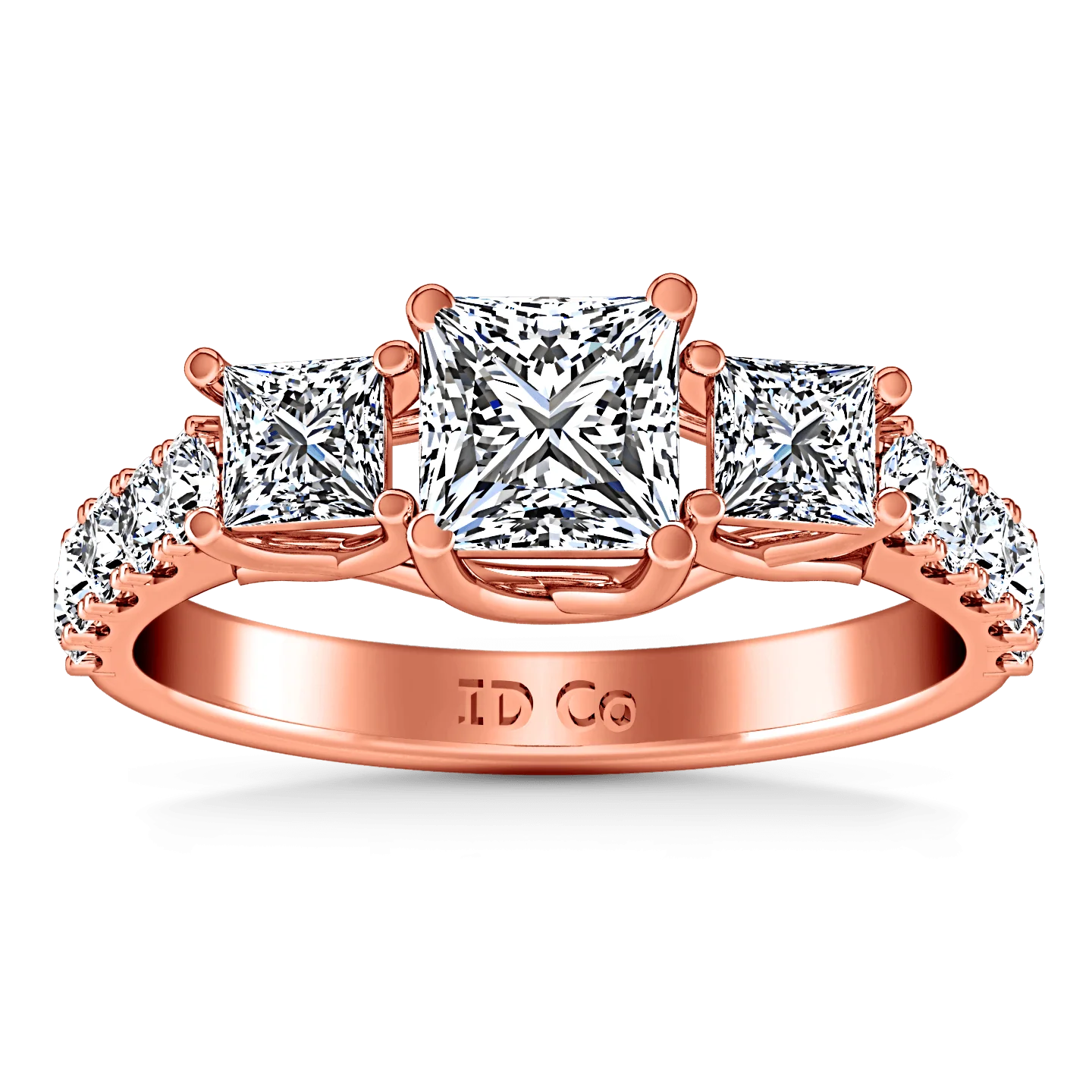 Three Stone Diamond EngagementRing Enchantment Lattice  14K Rose Gold