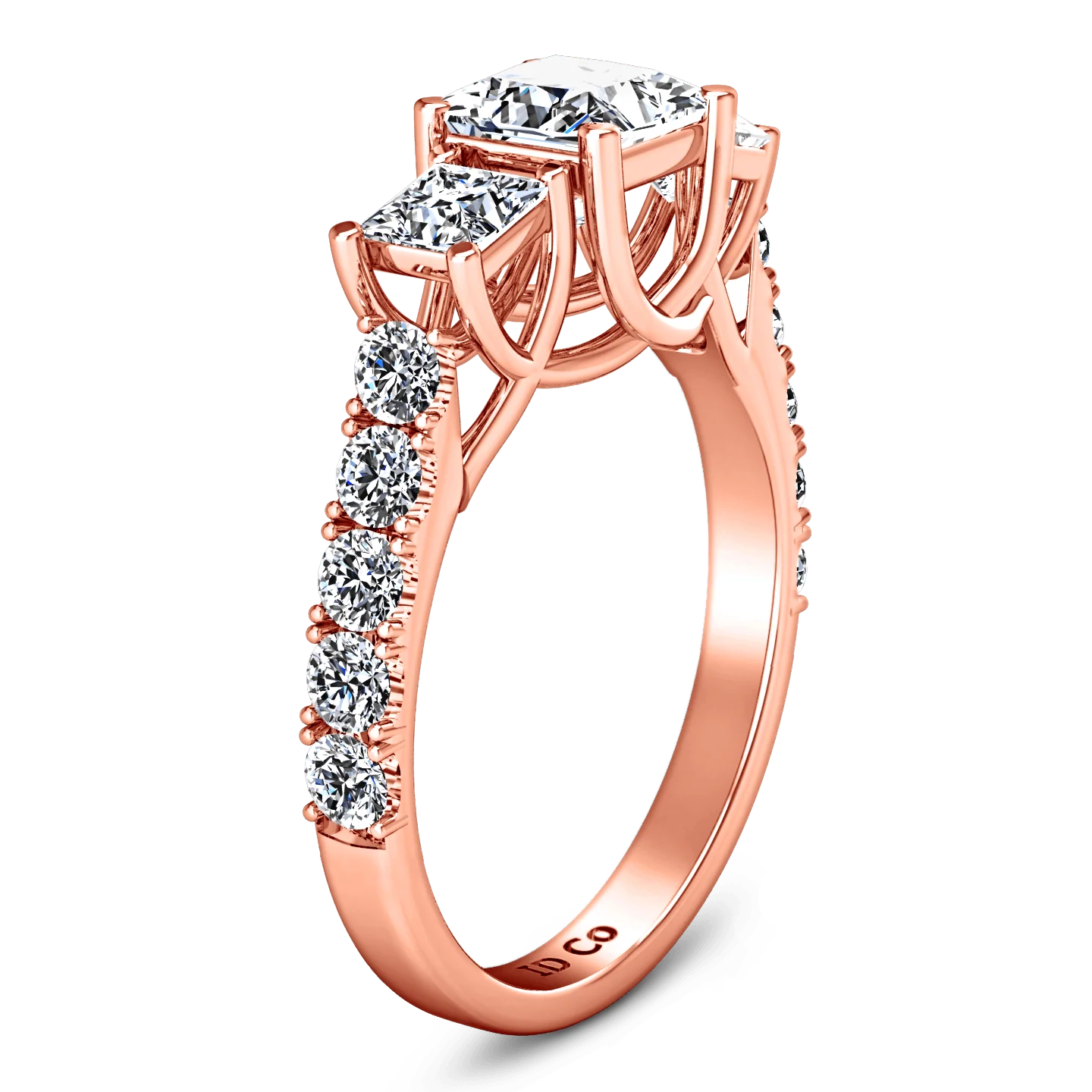 Three Stone Diamond EngagementRing Enchantment Lattice  14K Rose Gold - Image 2