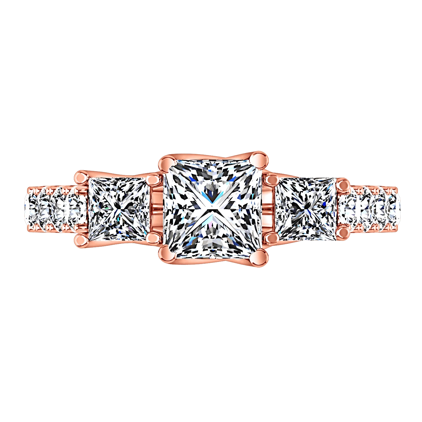 Three Stone Diamond EngagementRing Enchantment Lattice  14K Rose Gold - Image 3