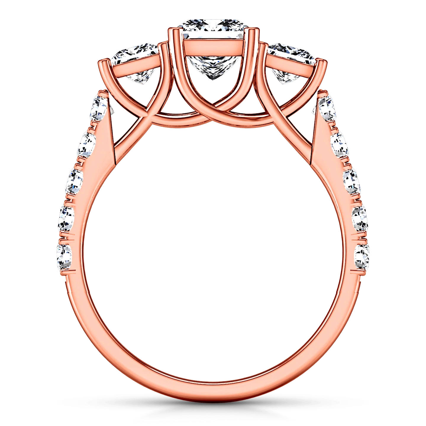 Three Stone Diamond EngagementRing Enchantment Lattice  14K Rose Gold - Image 4