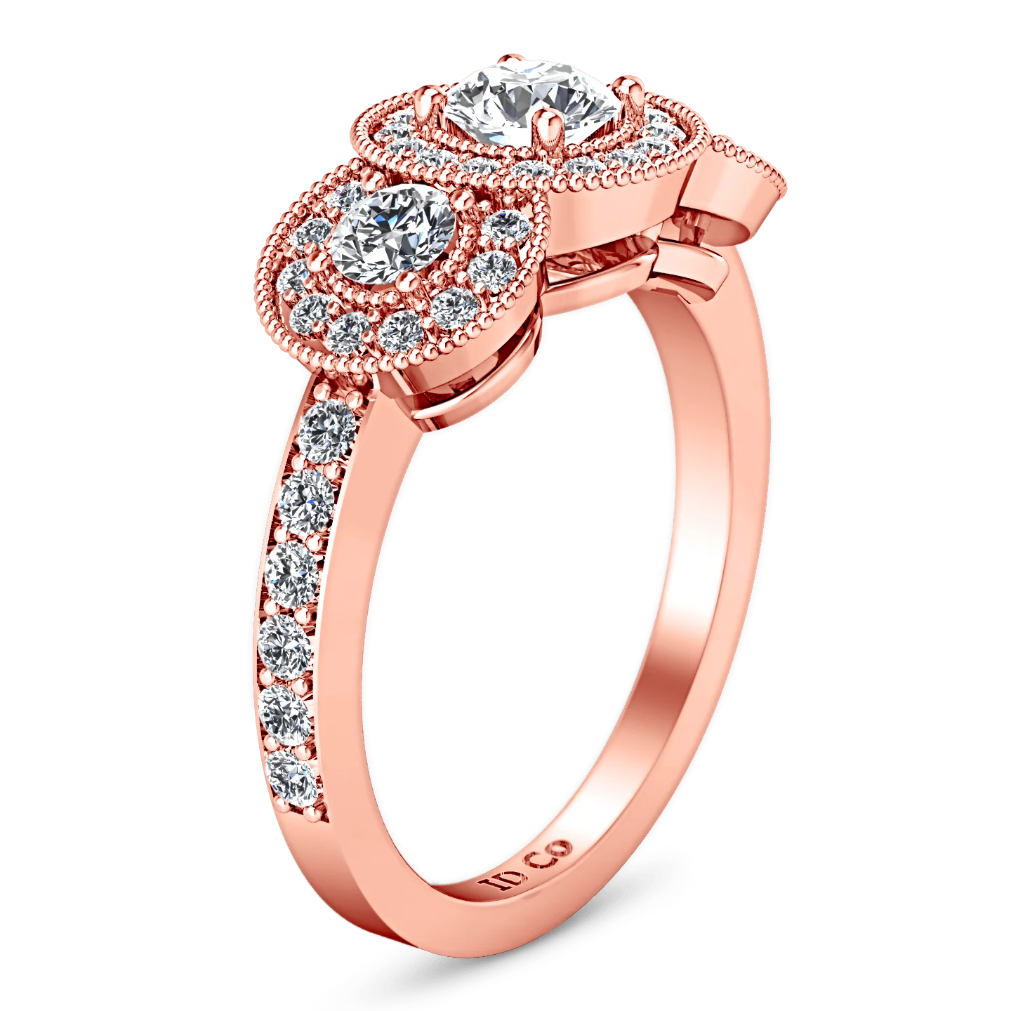 Three Stone Diamond EngagementRing Giselle 14K Rose Gold - Image 2