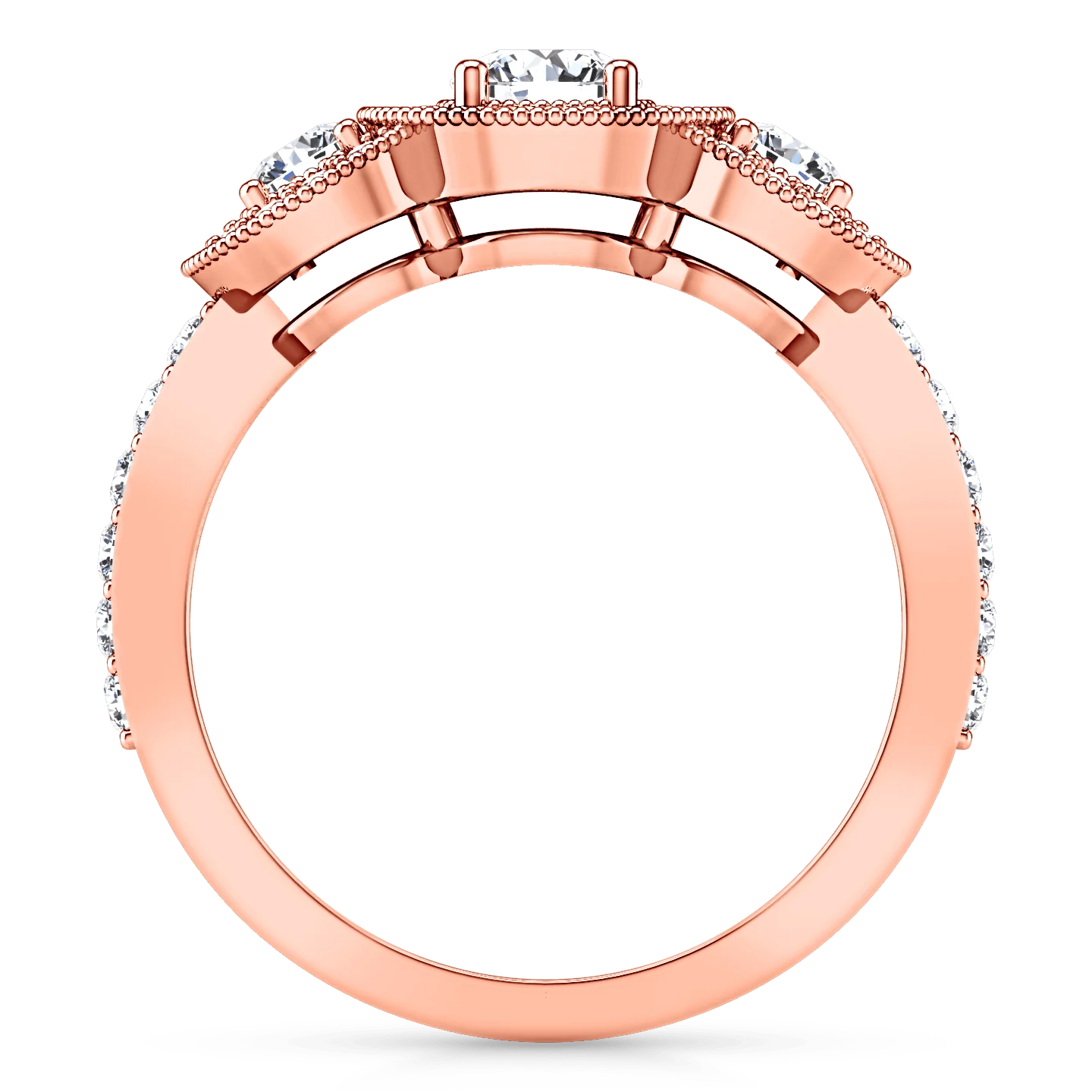 Three Stone Diamond EngagementRing Giselle 14K Rose Gold - Image 3