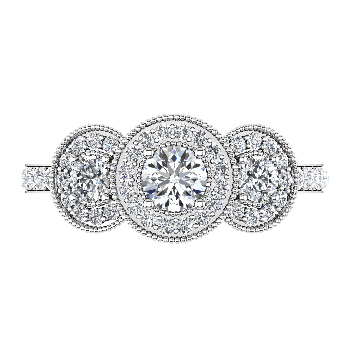 Round Diamond Three Stone Engagement Ring Giselle 14K White Gold - Image 4