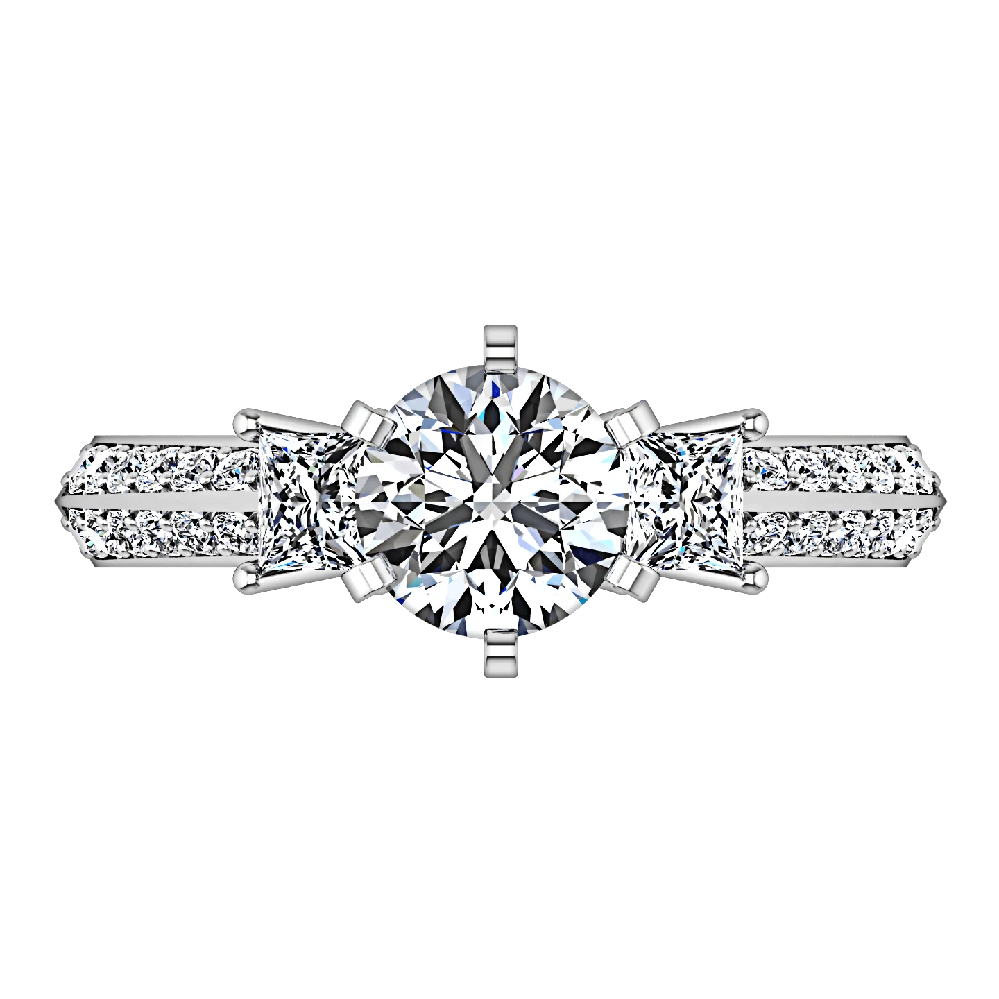 Round Diamond Three Stone Engagement Ring Ivana 14K White Gold - Image 3