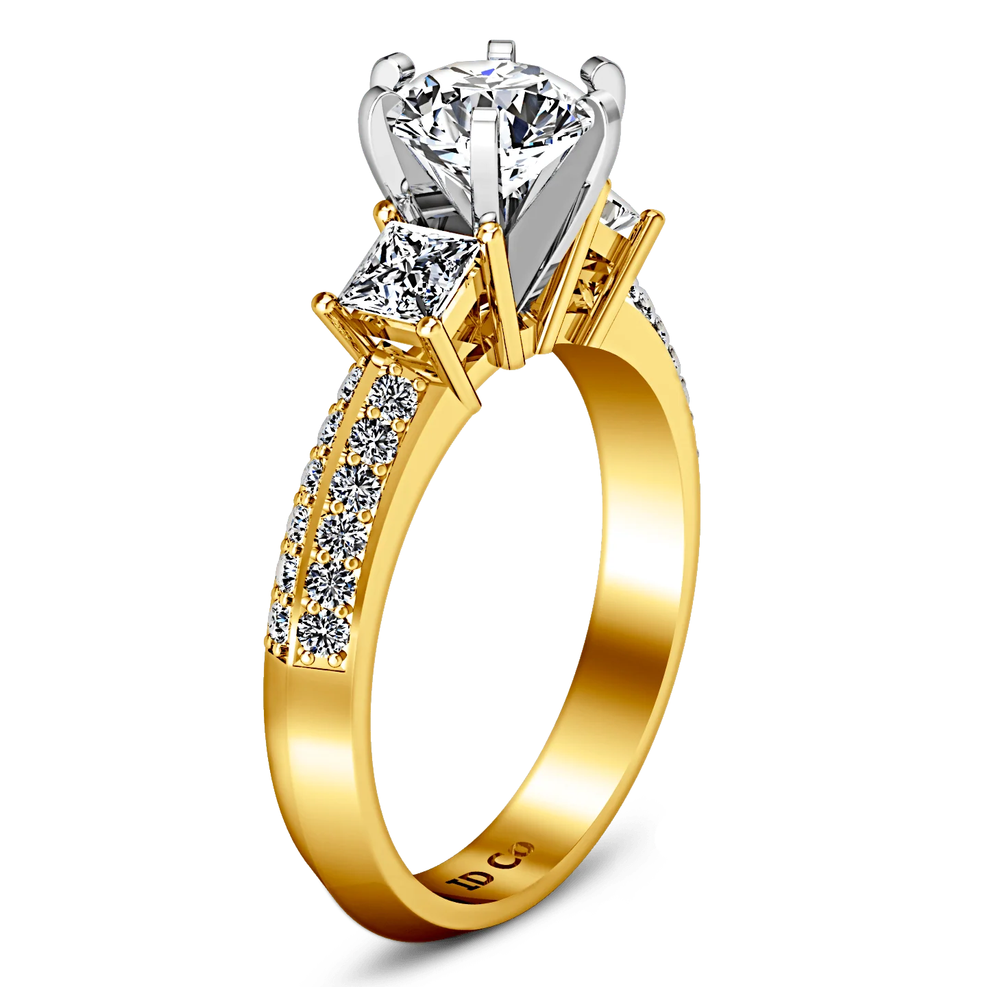 Three Stone Diamond Engagement Ring Ivana 14K Yellow Gold - Image 2