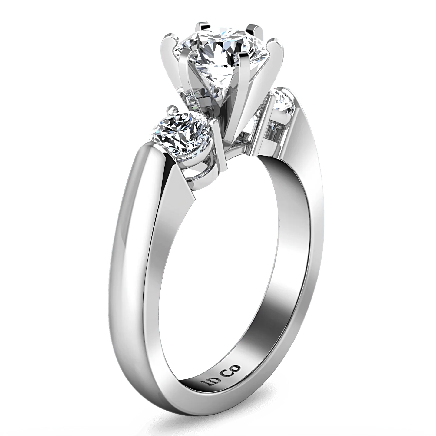 Round Diamond Three Stone Engagement Ring Justine 14K White Gold - Image 2