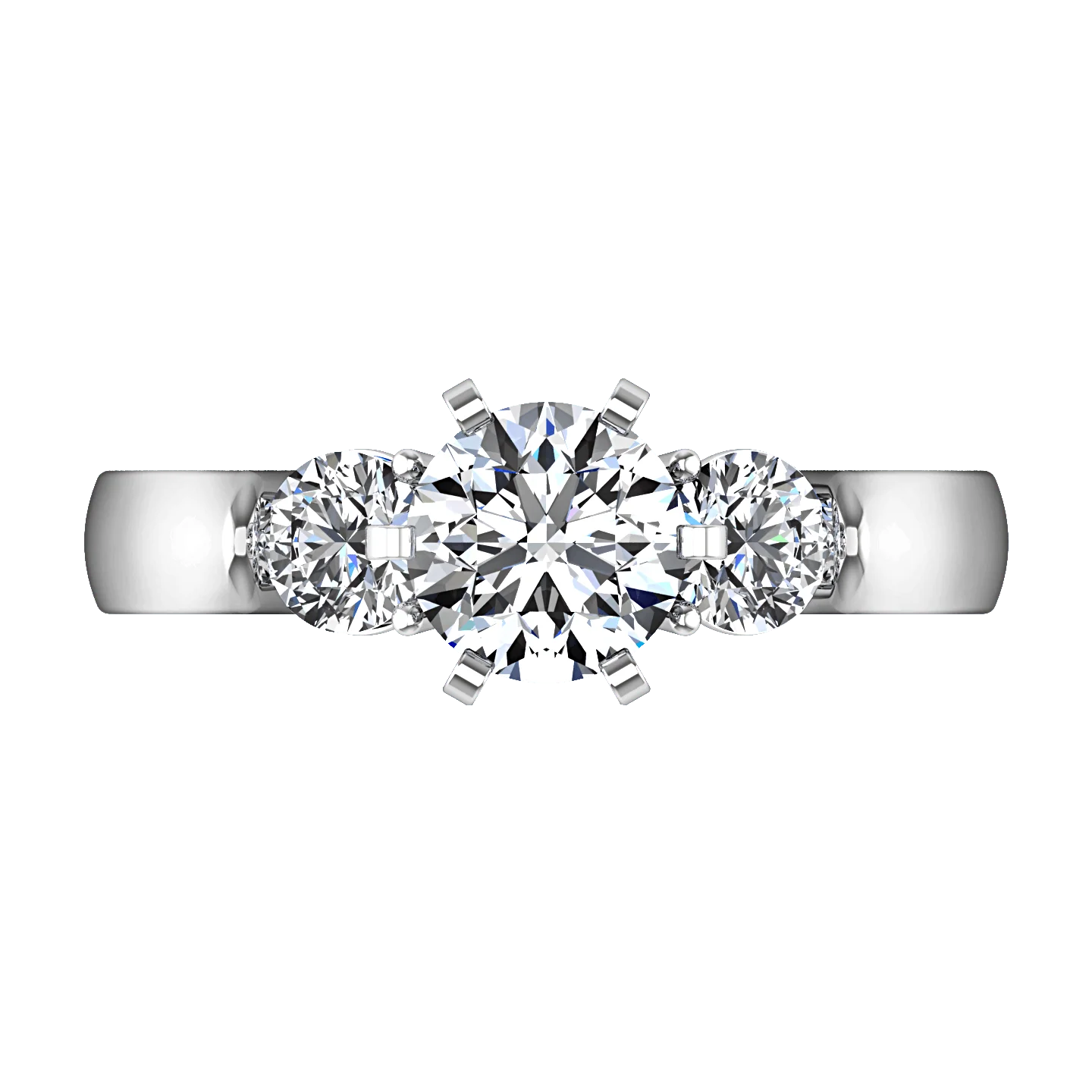 Round Diamond Three Stone Engagement Ring Justine 14K White Gold - Image 4