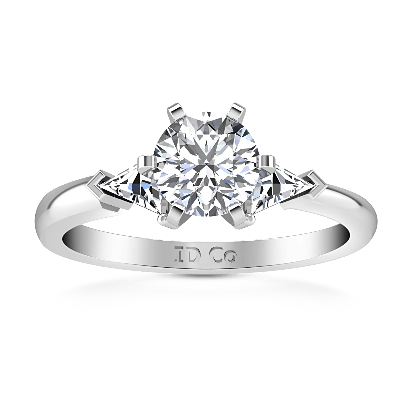 Round Diamond Three Stone Engagement Ring Miranda Trilliant 14K White Gold