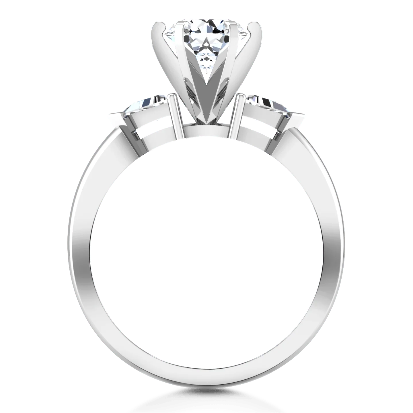 Round Diamond Three Stone Engagement Ring Miranda Trilliant 14K White Gold - Image 3