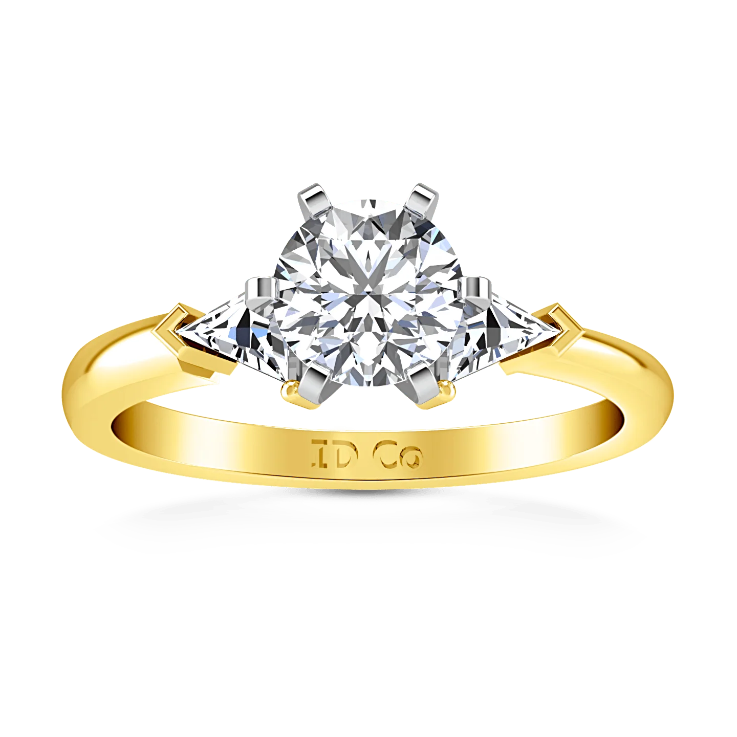 Three Stone Diamond Engagement Ring Miranda Trilliant 14K Yellow Gold