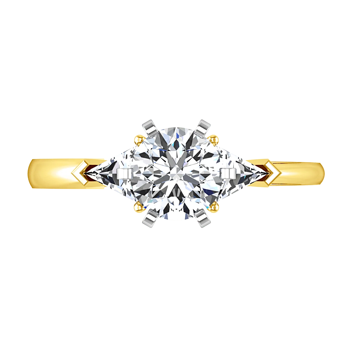 Three Stone Diamond Engagement Ring Miranda Trilliant 14K Yellow Gold - Image 4