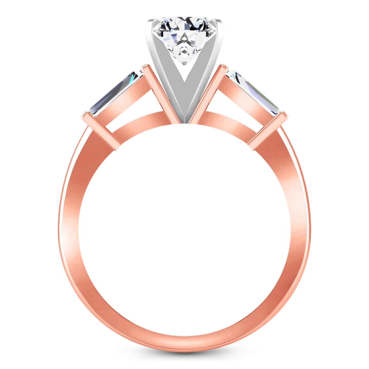 Three Stone Diamond EngagementRing Prong Channel Set Tappered Baguette 14K Rose Gold - Image 3