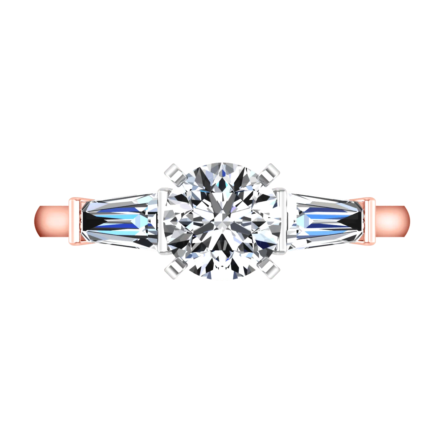 Three Stone Diamond EngagementRing Prong Channel Set Tappered Baguette 14K Rose Gold - Image 4