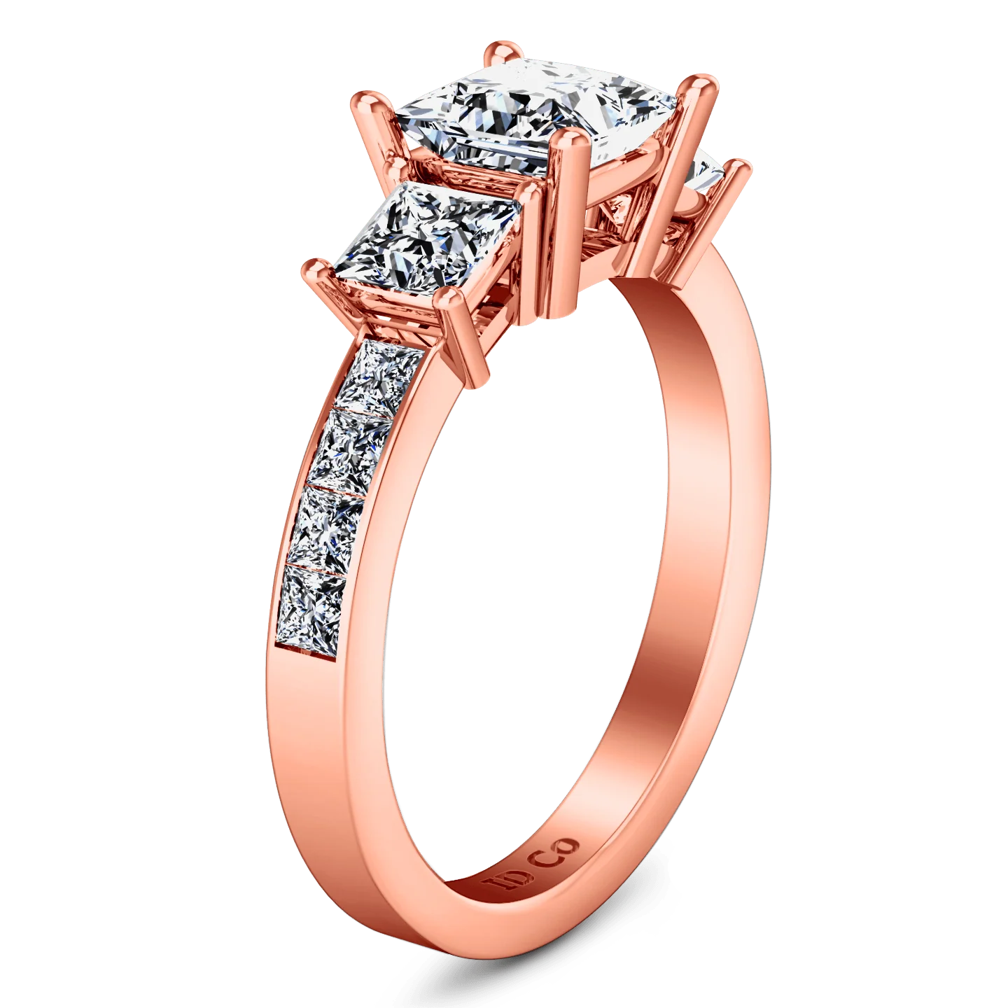 Three Stone Princess Cut Engagement Ring Rebecca 14K Rose Gold - Image 2