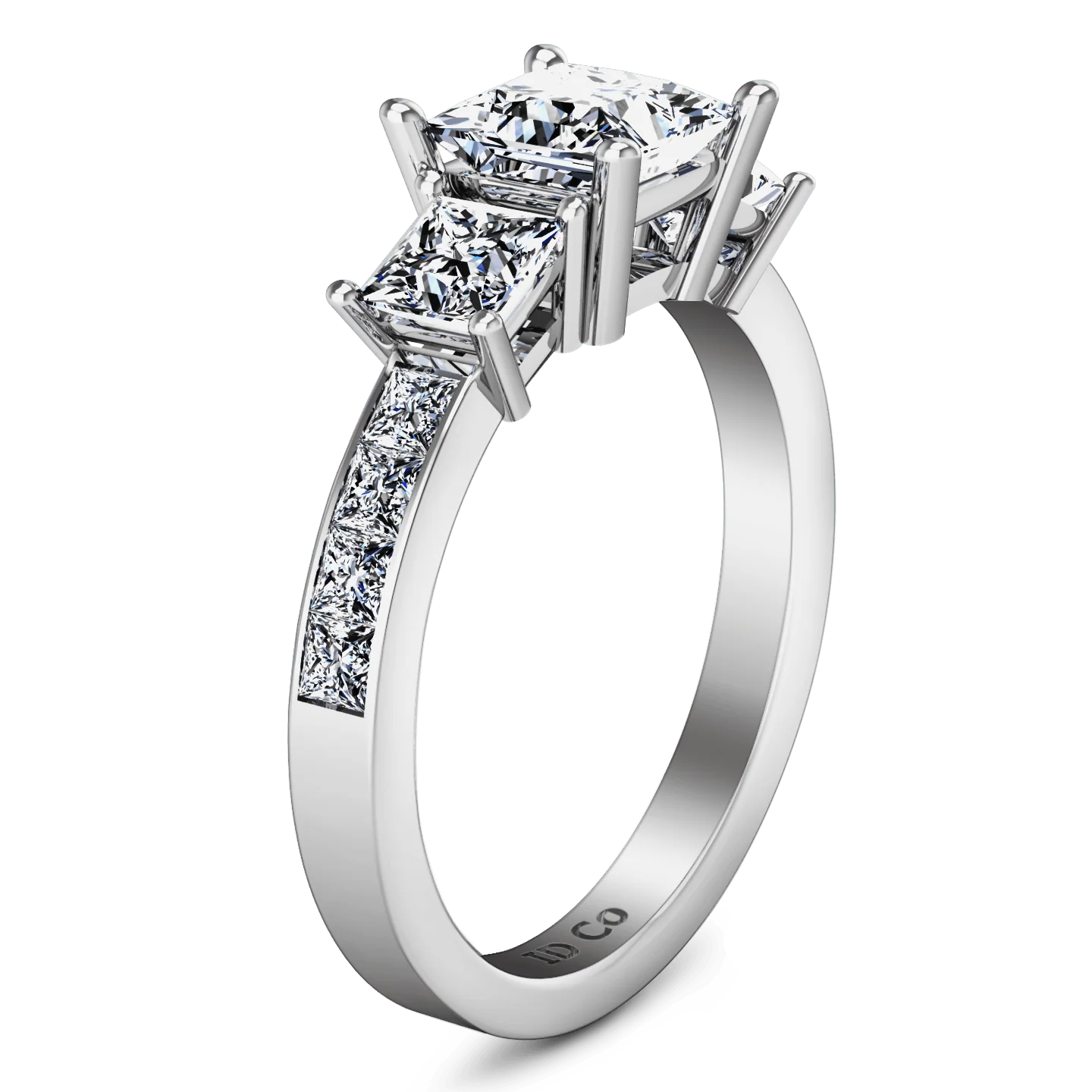 Three Stone Princess Cut Diamond Engagement Ring Rebecca 14K White Gold - Image 2