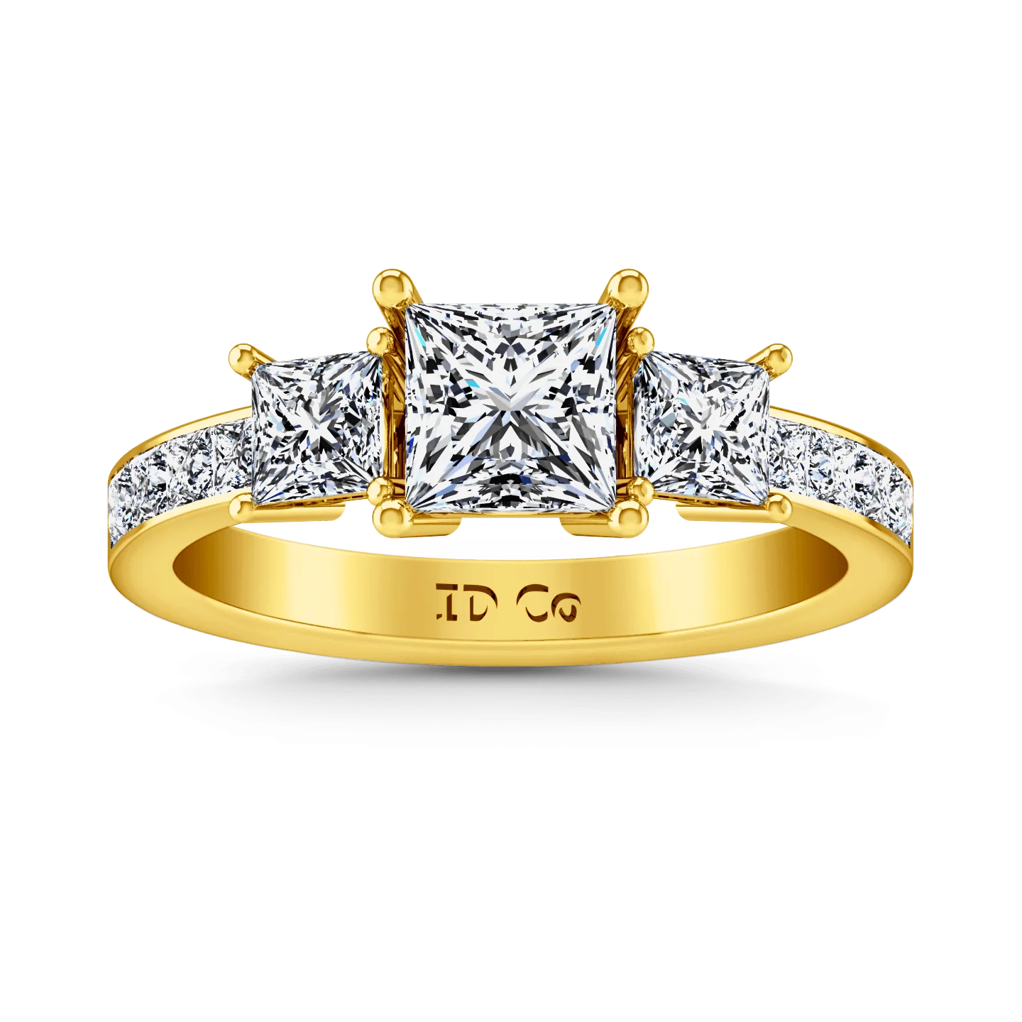 Three Stone Diamond Princess Cut Engagement Ring Rebecca 14K Yellow Gold