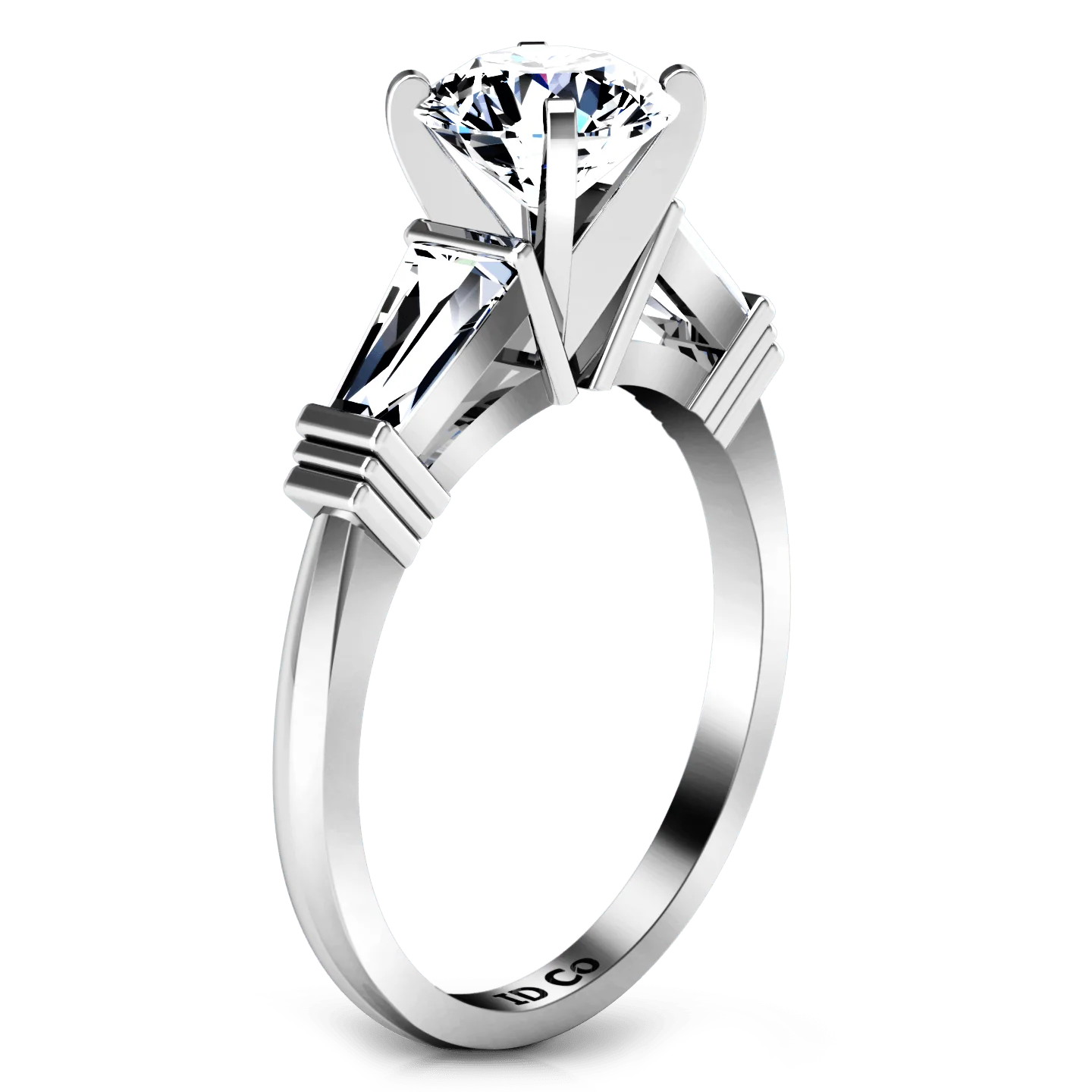 Three Stone Engagement Ring Structural Tapered Baguette 14K White Gold - Image 2