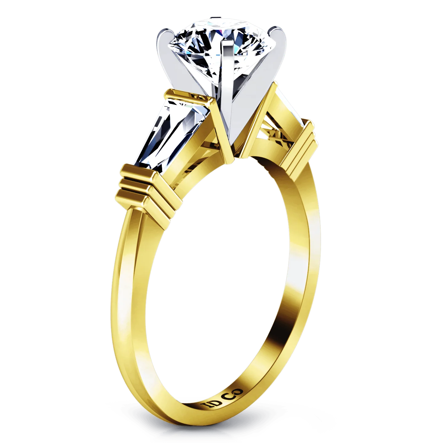 Three Stone Diamond Engagement Ring Structural Tapered Baguette 14K Yellow Gold - Image 2