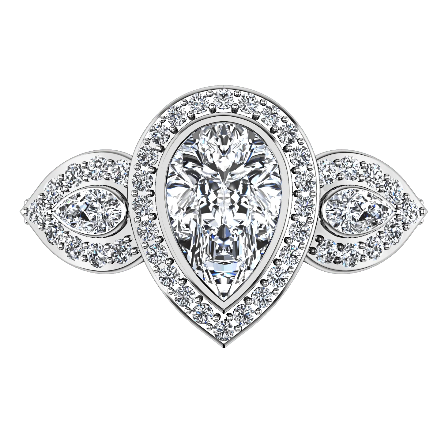 Three Stone Engagement Ring Vanessa 14K White Gold - Image 4
