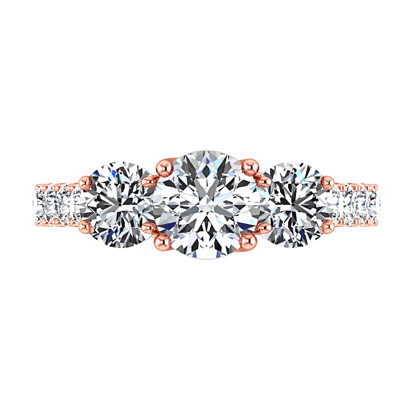 Three Stone Diamond EngagementRing Victoria 14K Rose Gold - Image 3
