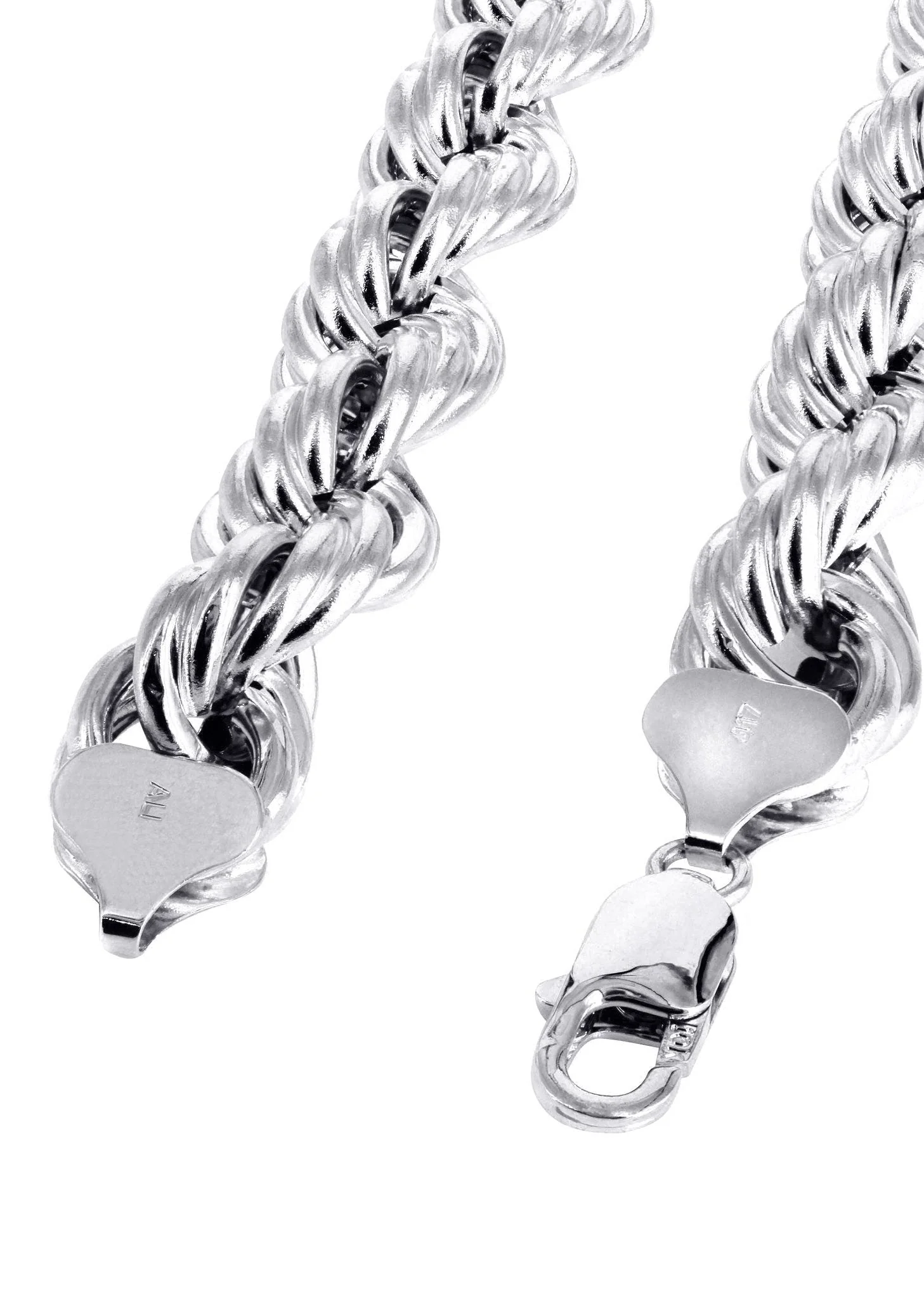 White Gold Chain - Mens Semi Solid  Rope Chain 10K/14K Gold - Image 4