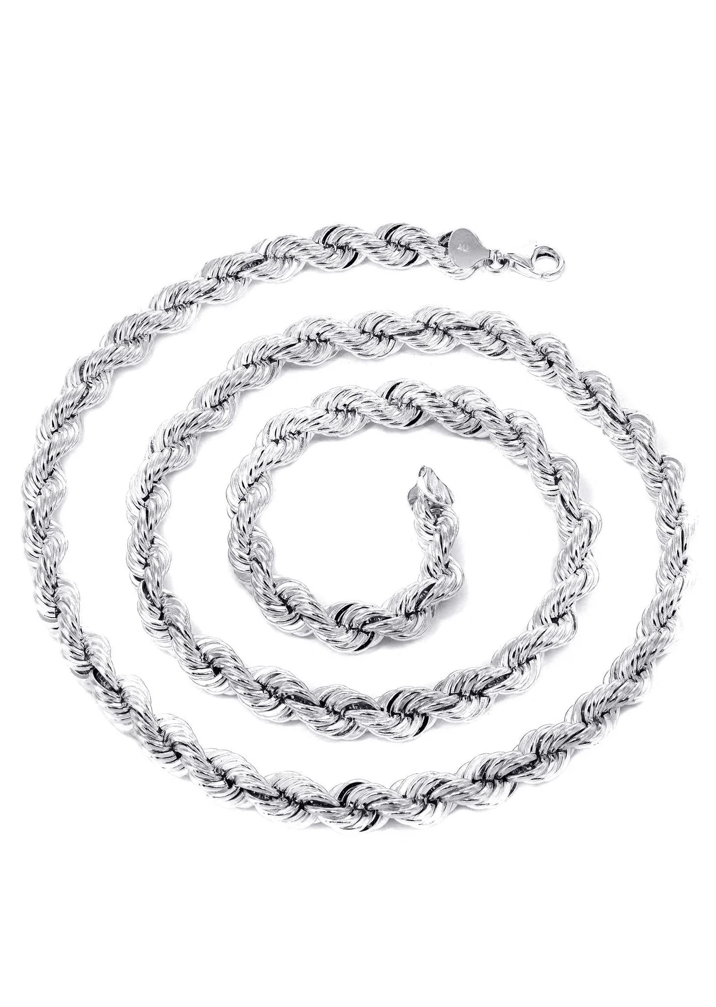 White Gold Chain - Mens Solid Rope Chain 10K/14K Gold - Image 4