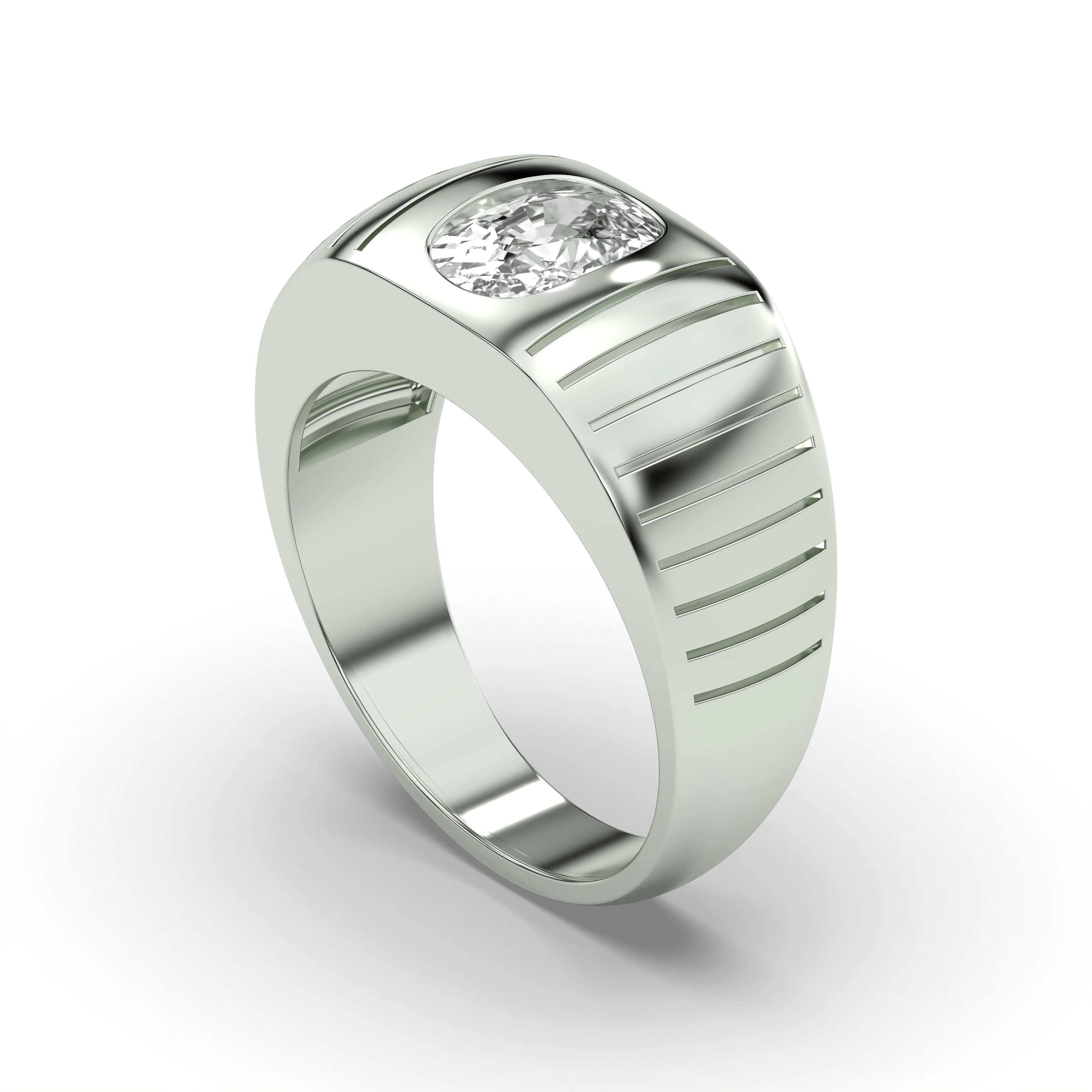 Men's Jewelry - Men's VVS Lab Diamond Oval Solitaire Engagement Ring |  White Gold - Image 4