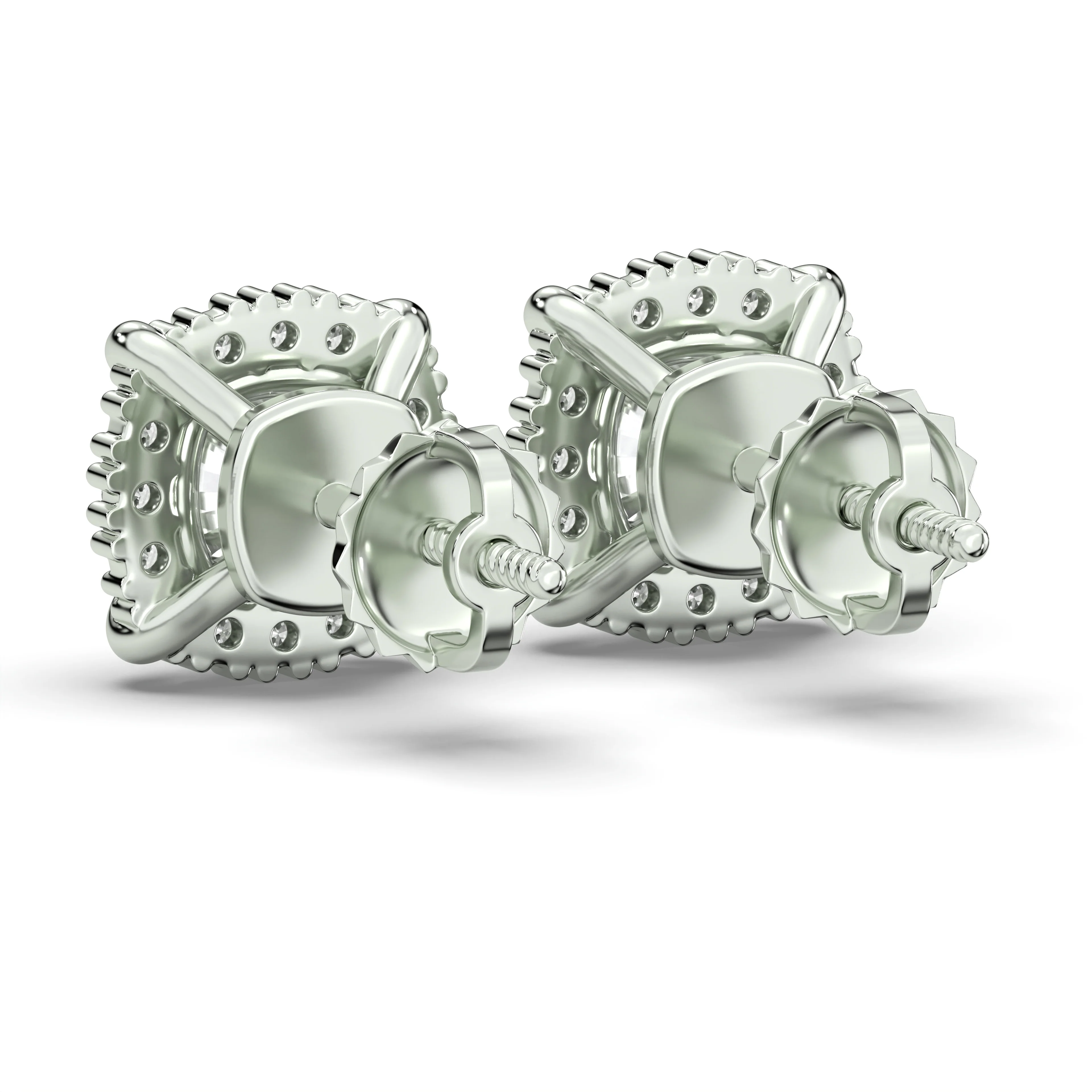 Men's Jewelry - VVS Lab Diamond Halo Stud Earrings For Men | 14K White Gold - Image 4