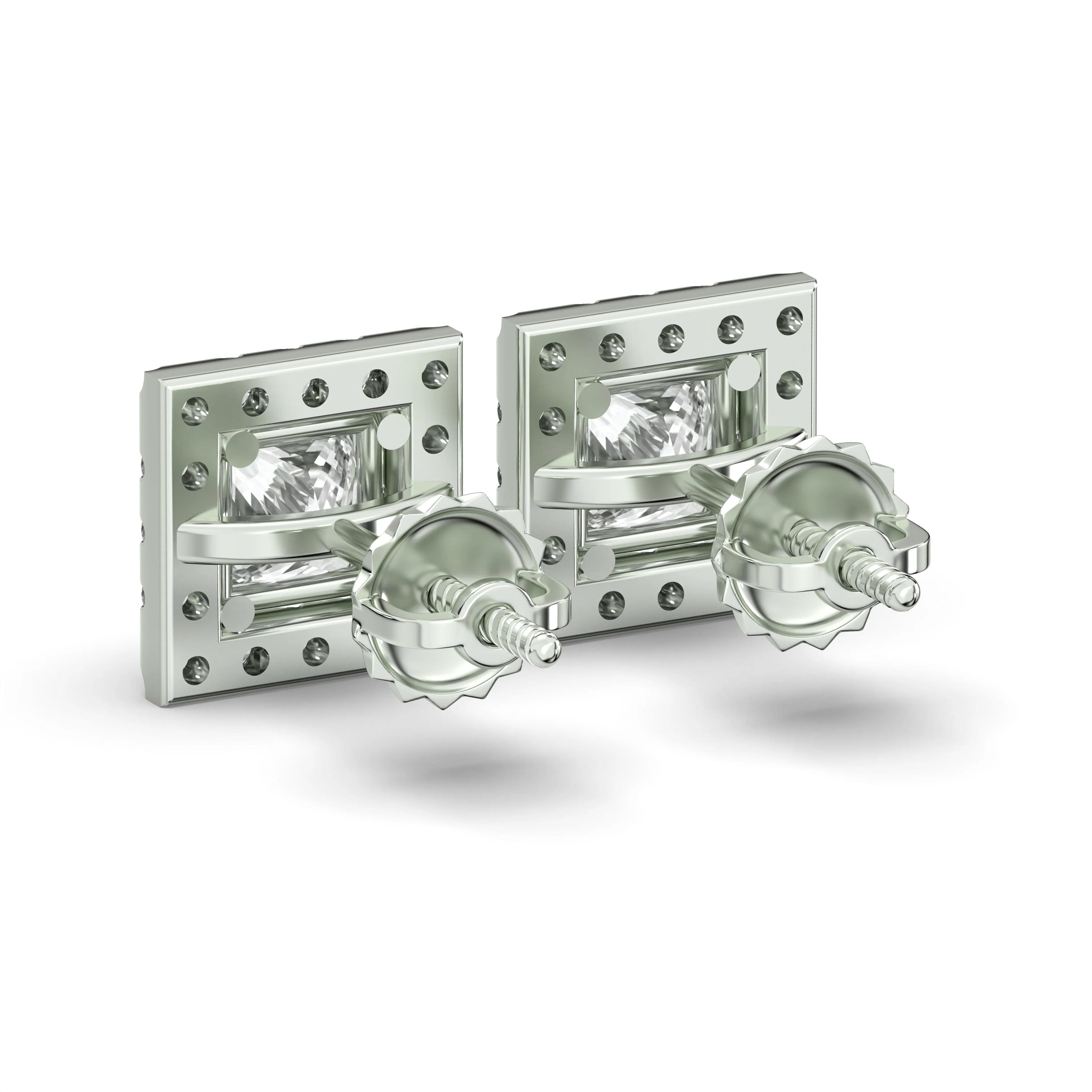 Men's Jewelry - VVS Lab Diamond Halo Princess Stud Earrings For Men | 14K White Gold - Image 4