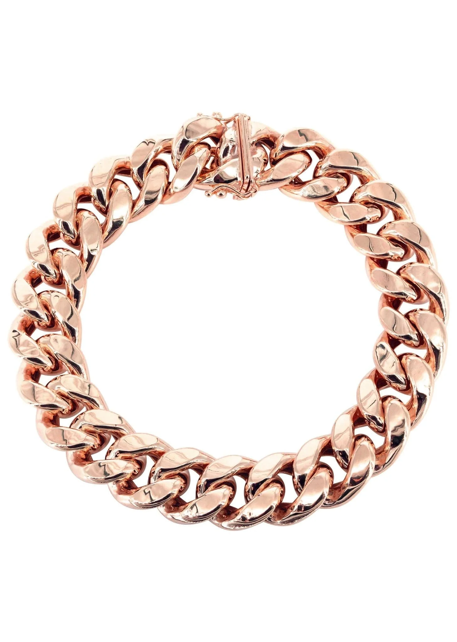 14K Rose Gold Bracelet Semi Solid  Miami Cuban Link Women