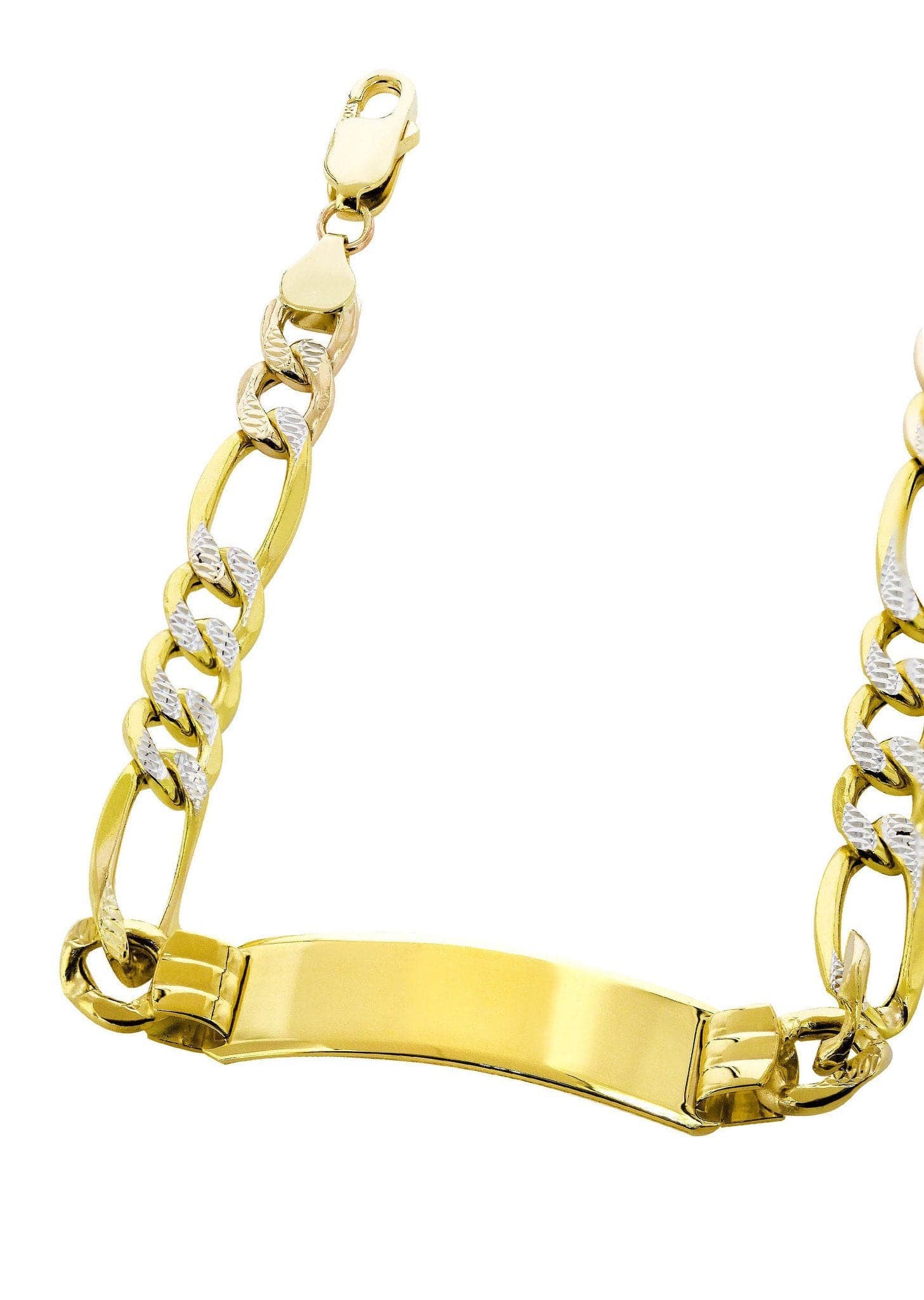Semi Solid  Id Pave Figaro Bracelet 10K Yellow Gold Women - Image 2