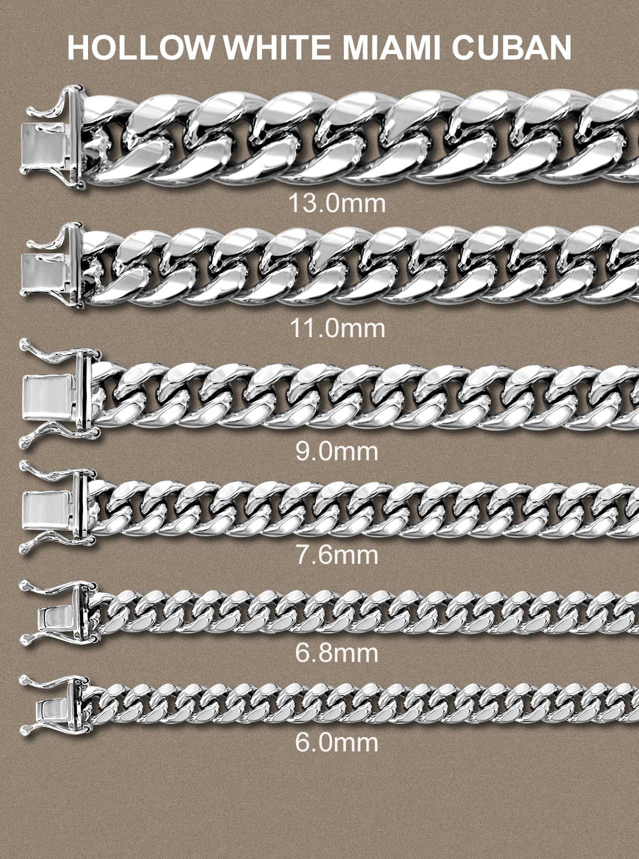 Gold Chain - Womens Semi Solid Miami Cuban Link Chain 10K White Gold - Image 5