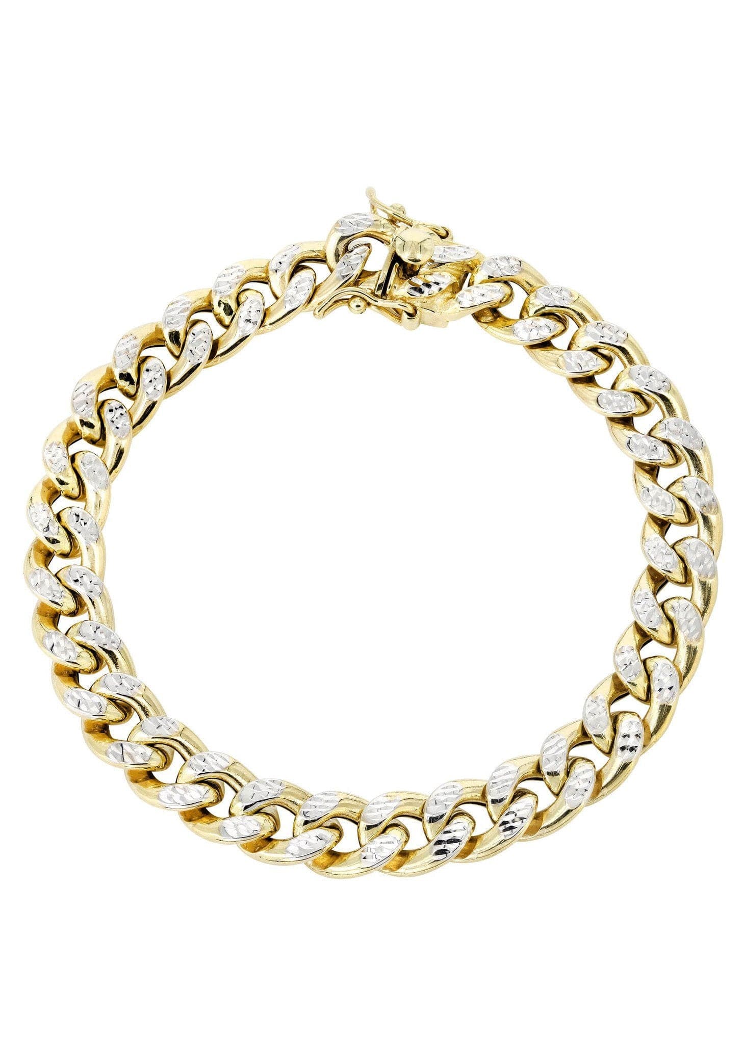 14K Gold Bracelet Semi Solid  Miami Cuban Link Diamond For Women Cut