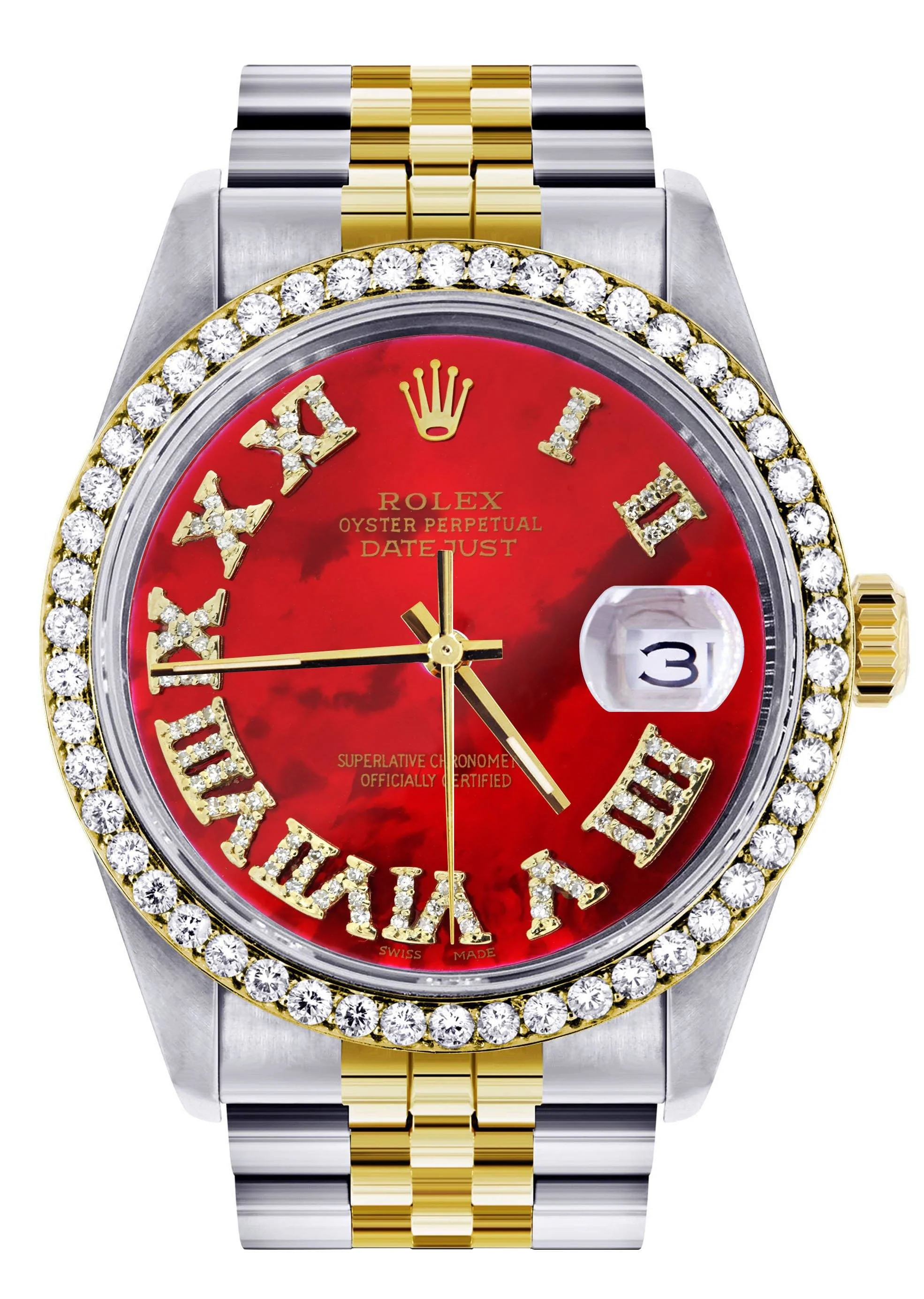 Womens Rolex Datejust Watch 16233 for Men  | 36Mm | Diamond Red Roman Dial | Jubilee Band