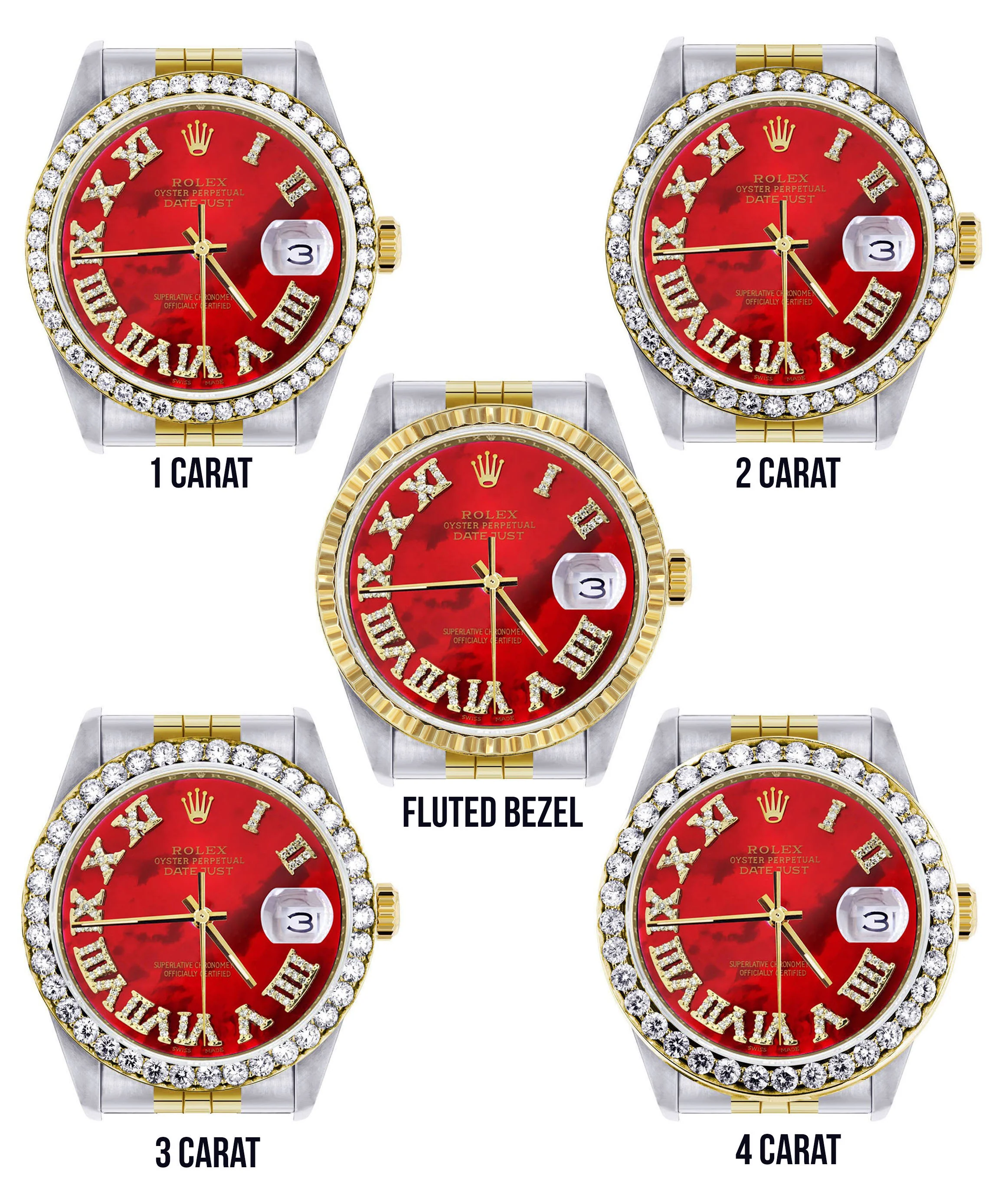 Womens Rolex Datejust Watch 16233 for Men  | 36Mm | Diamond Red Roman Dial | Jubilee Band - Image 4