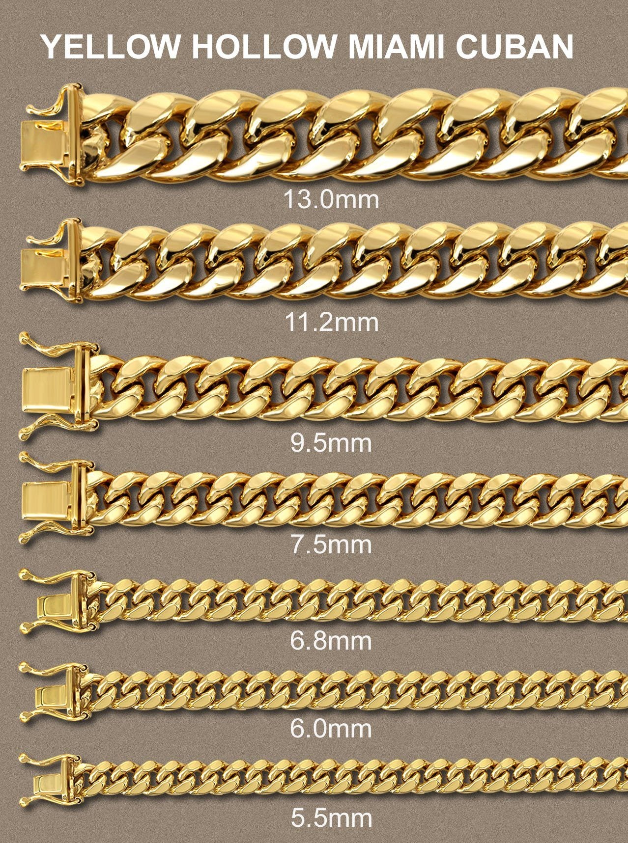 Womens 14K Gold Chain - Semi Solid  Yellow Miami Cuban Link Chain - Image 6