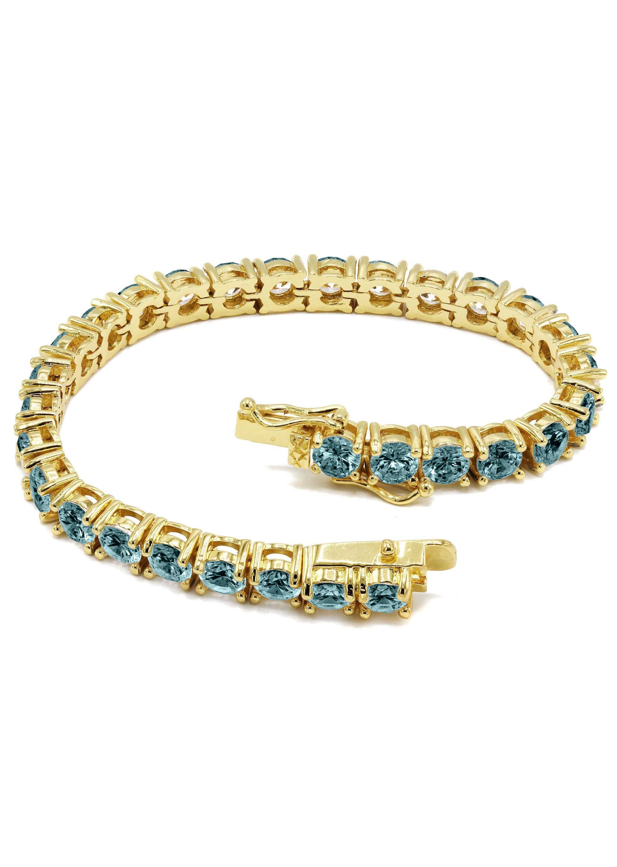 Womens Blue Diamond Gold Tennis Bracelet - Image 4