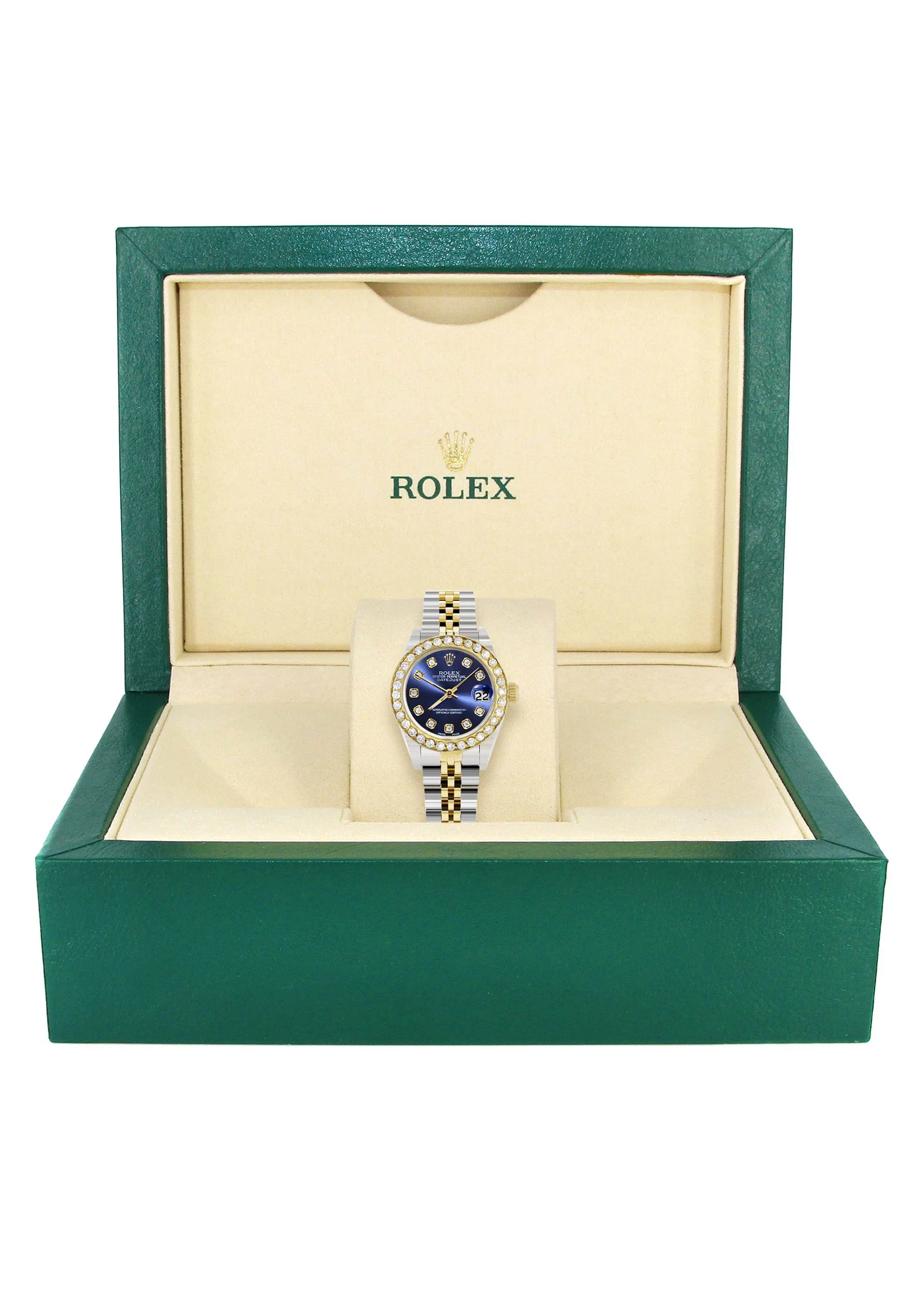 Womens Diamond Gold Rolex Watch | 1 Carat Bezel | 26Mm | Blue Diamond Dial | Jubilee Band - Image 4
