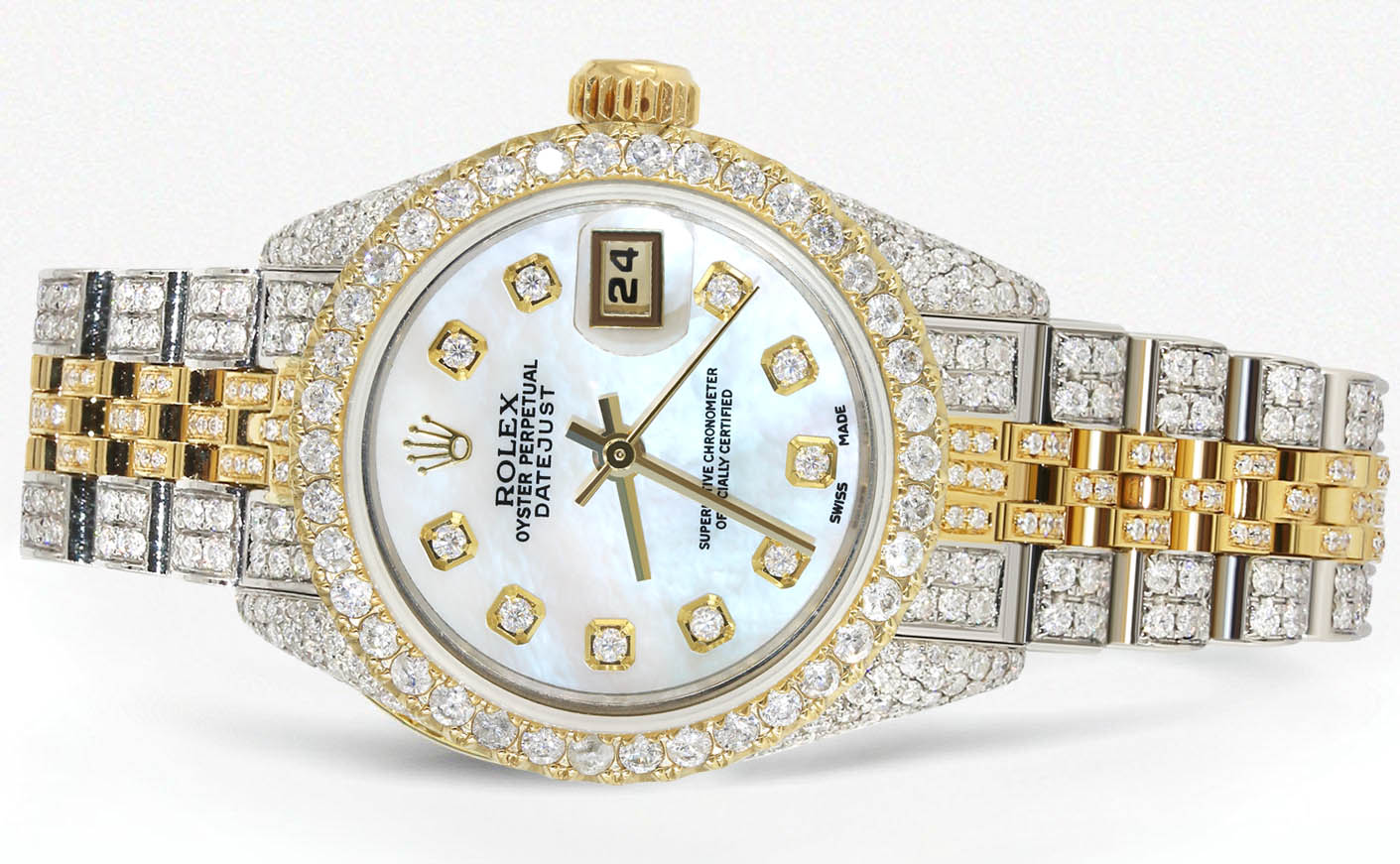 Womens Diamond Gold Rolex Watch | 26Mm | Mother of Pearl Dial | Jubilee Band - Image 2