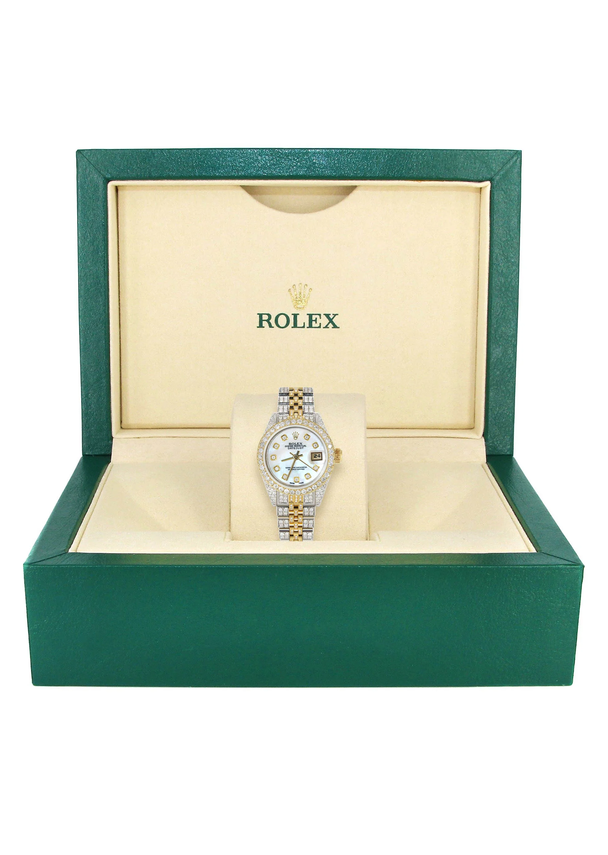 Womens Diamond Gold Rolex Watch | 26Mm | Mother of Pearl Dial | Jubilee Band - Image 6