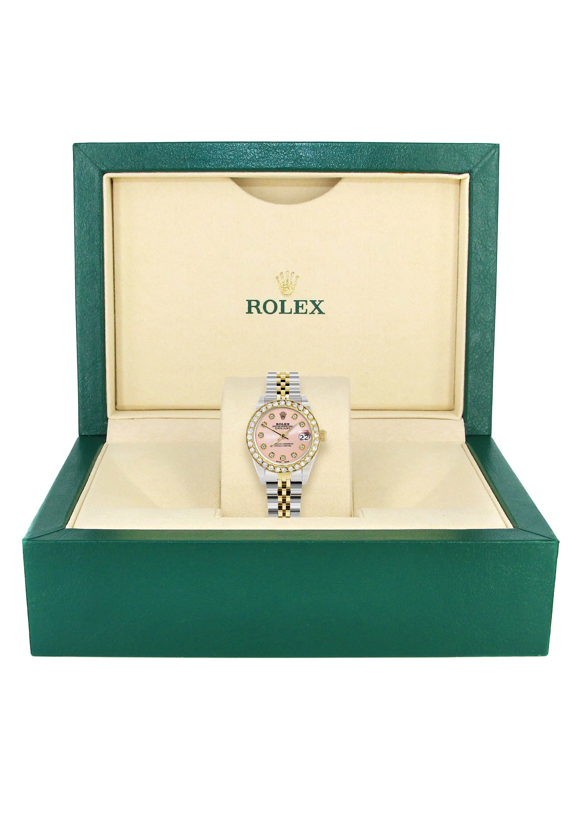 Womens Diamond Gold Rolex Watch | 1 Carat Bezel | 26Mm | Pink Diamond Dial | Jubilee Band - Image 4