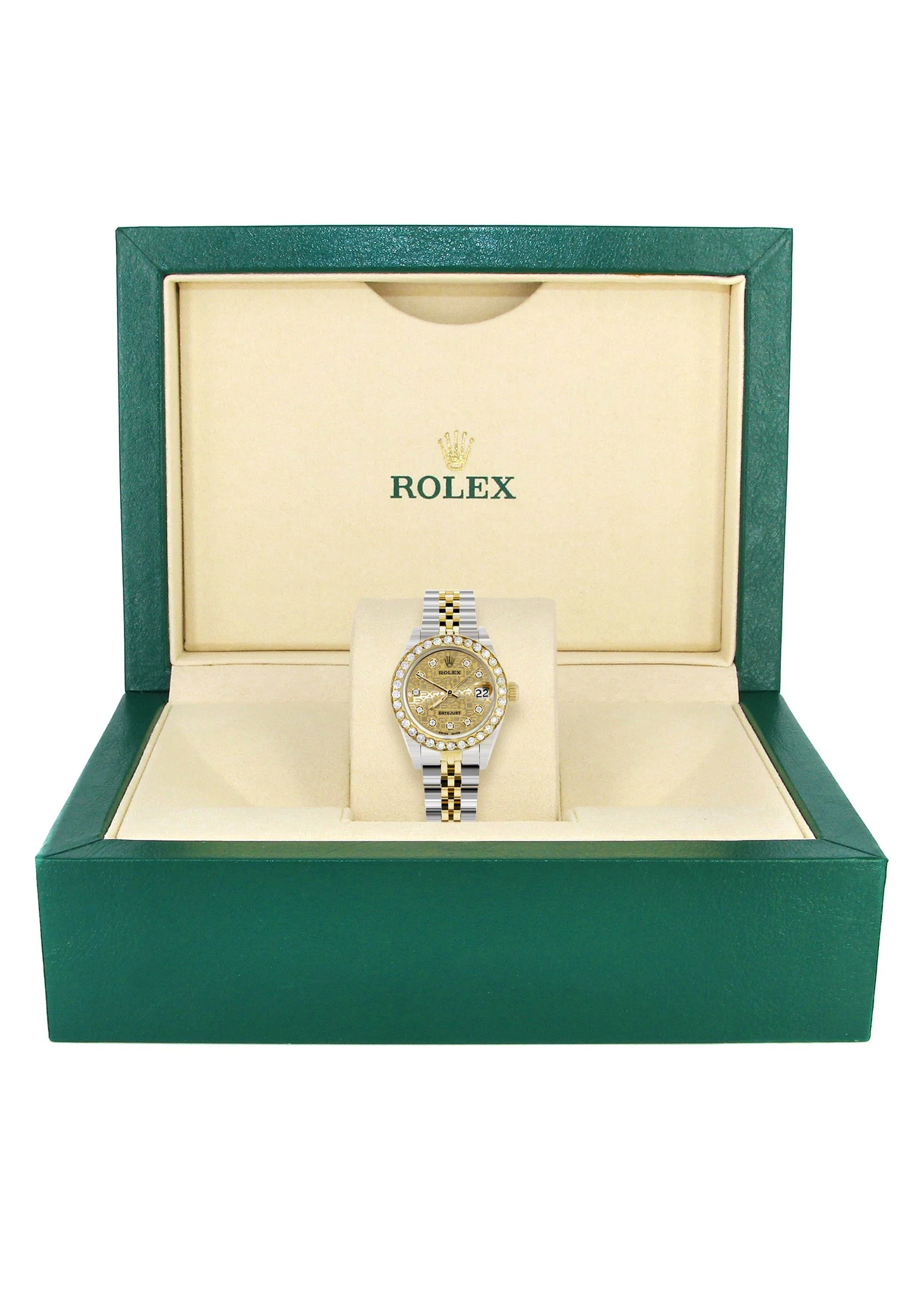 Womens Diamond Gold Rolex Watch | 1 Carat Bezel | 26Mm | Texture Gold Diamond Dial | Jubilee Band - Image 4