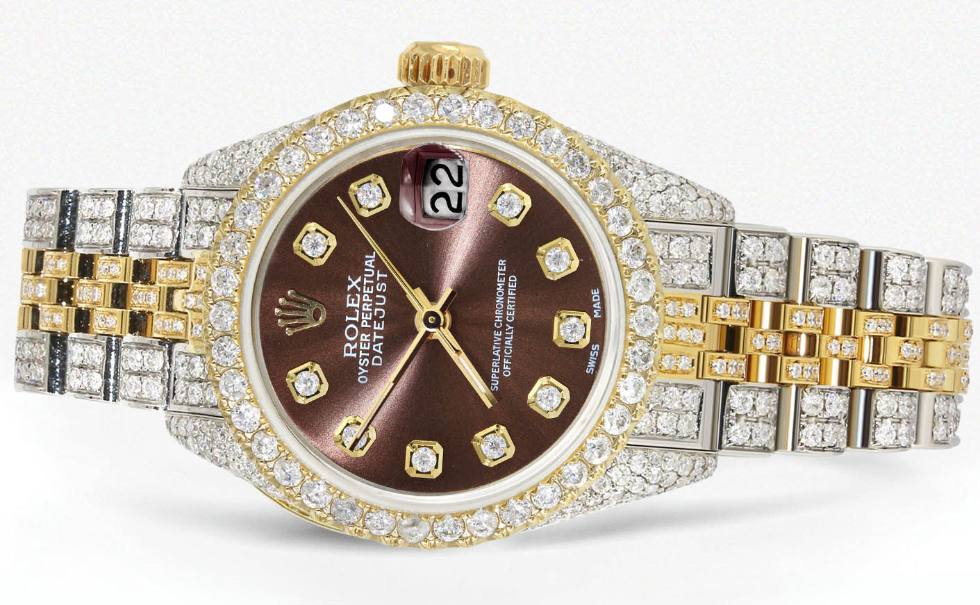Womens Diamond Gold Rolex Watch | 26Mm | Brown Dial | Jubilee Band - Image 3