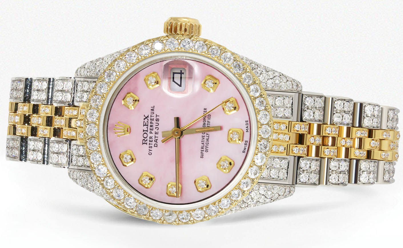 Womens Diamond Gold Rolex Watch | 26Mm | Pink Mother Of Pearl Dial | Jubilee Band - Image 2